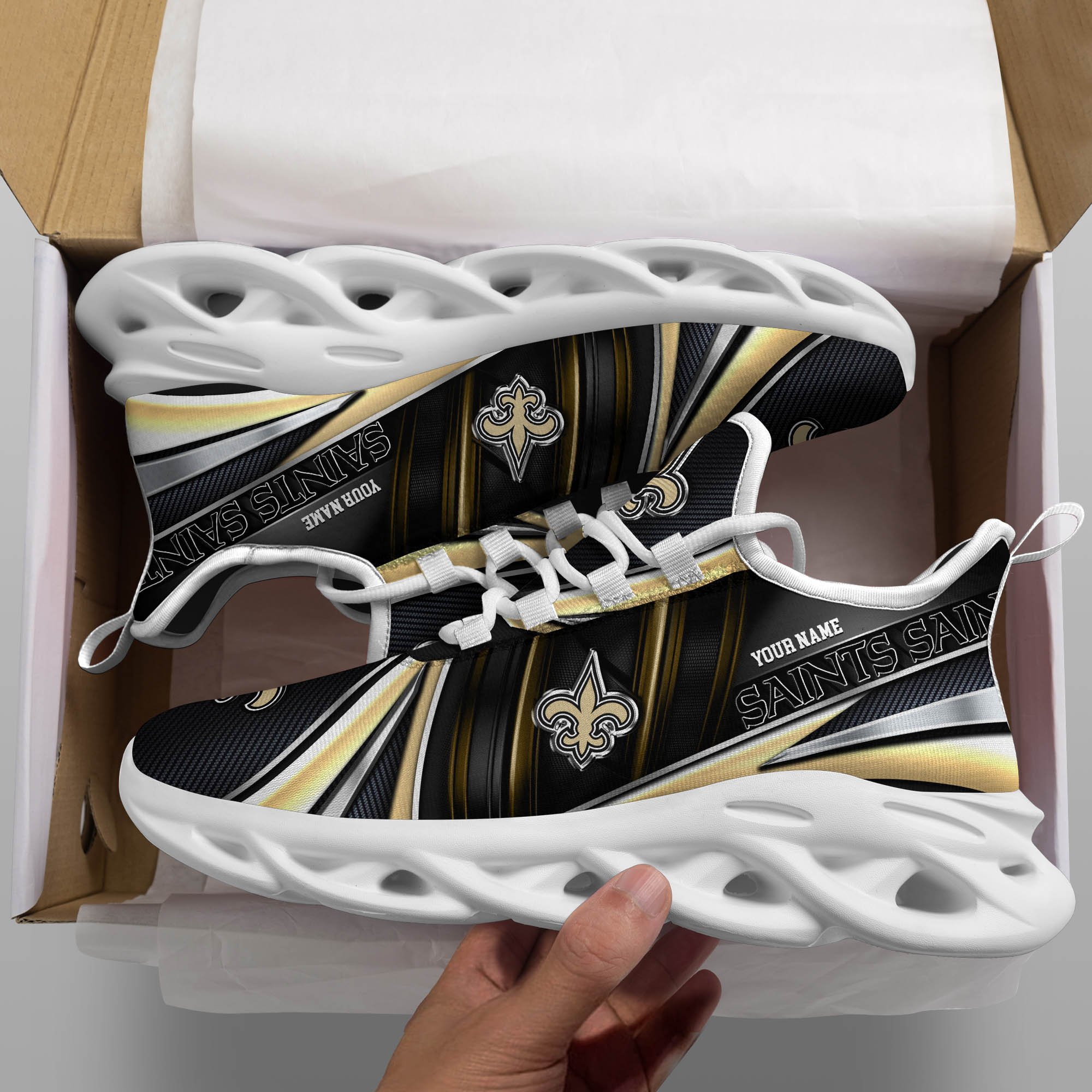 New Orleans Saints White C Sneakers 2025 Version Personalized Your Name, Sport Team Sneakers, Sport Gifts PH892