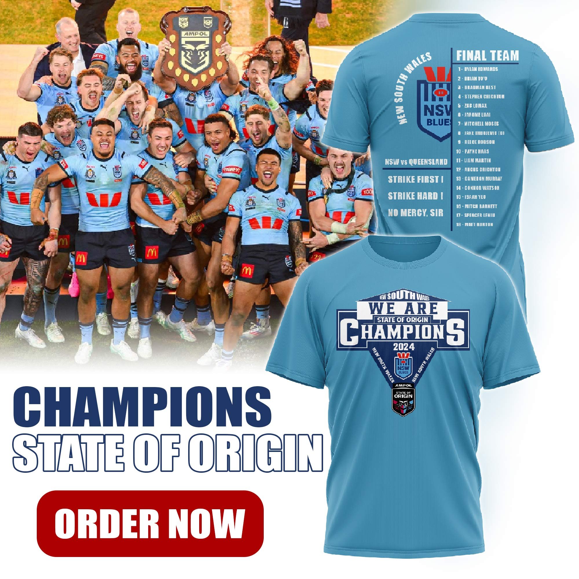 New South Wales Blues Tshirt Champions   Limited NEW v1 