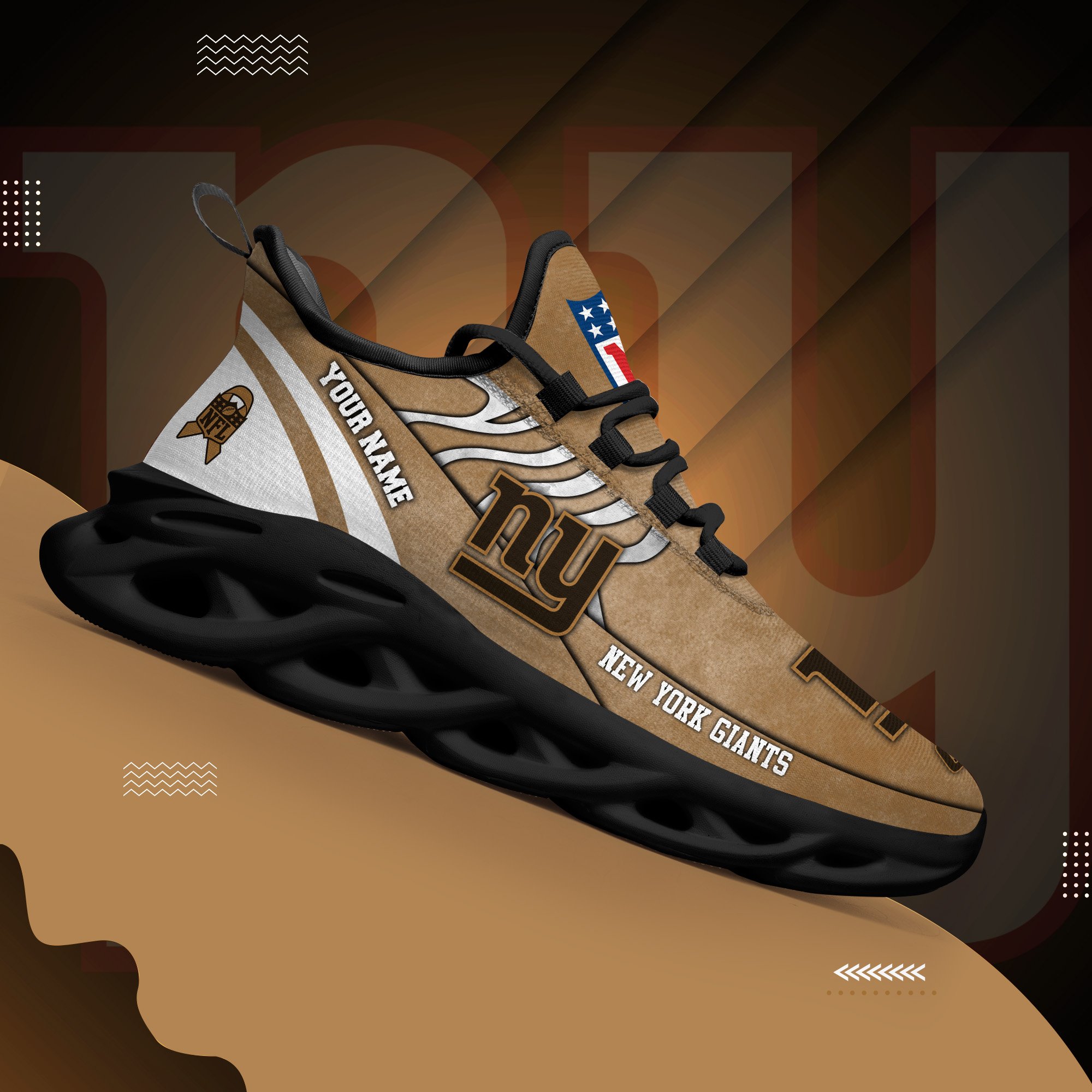 New York Giants Black Max Soul Shoes 2025 Versions Custom Your Name And Number 264