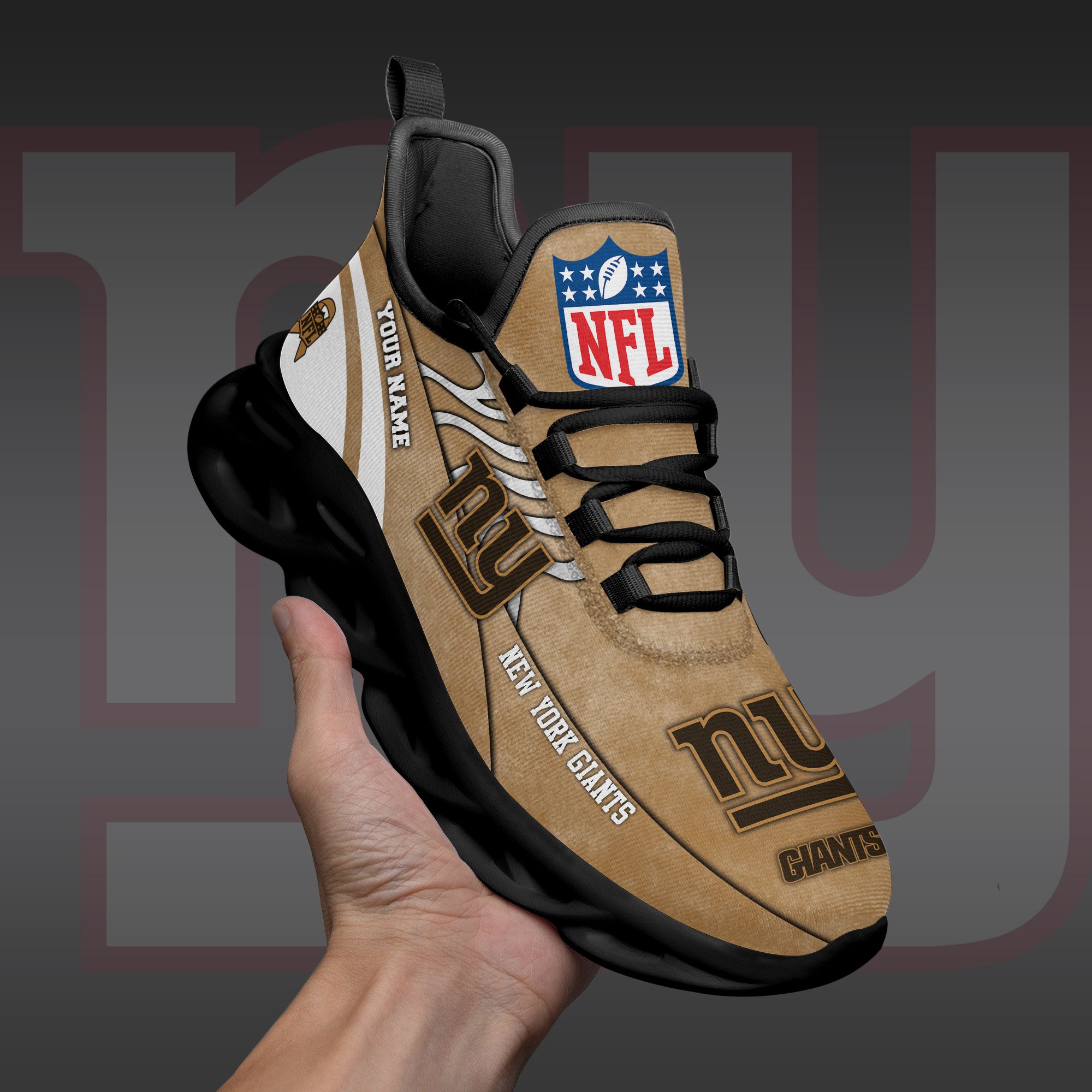 New York Giants Black Max Soul Shoes 2025 Versions Custom Your Name And Number 264