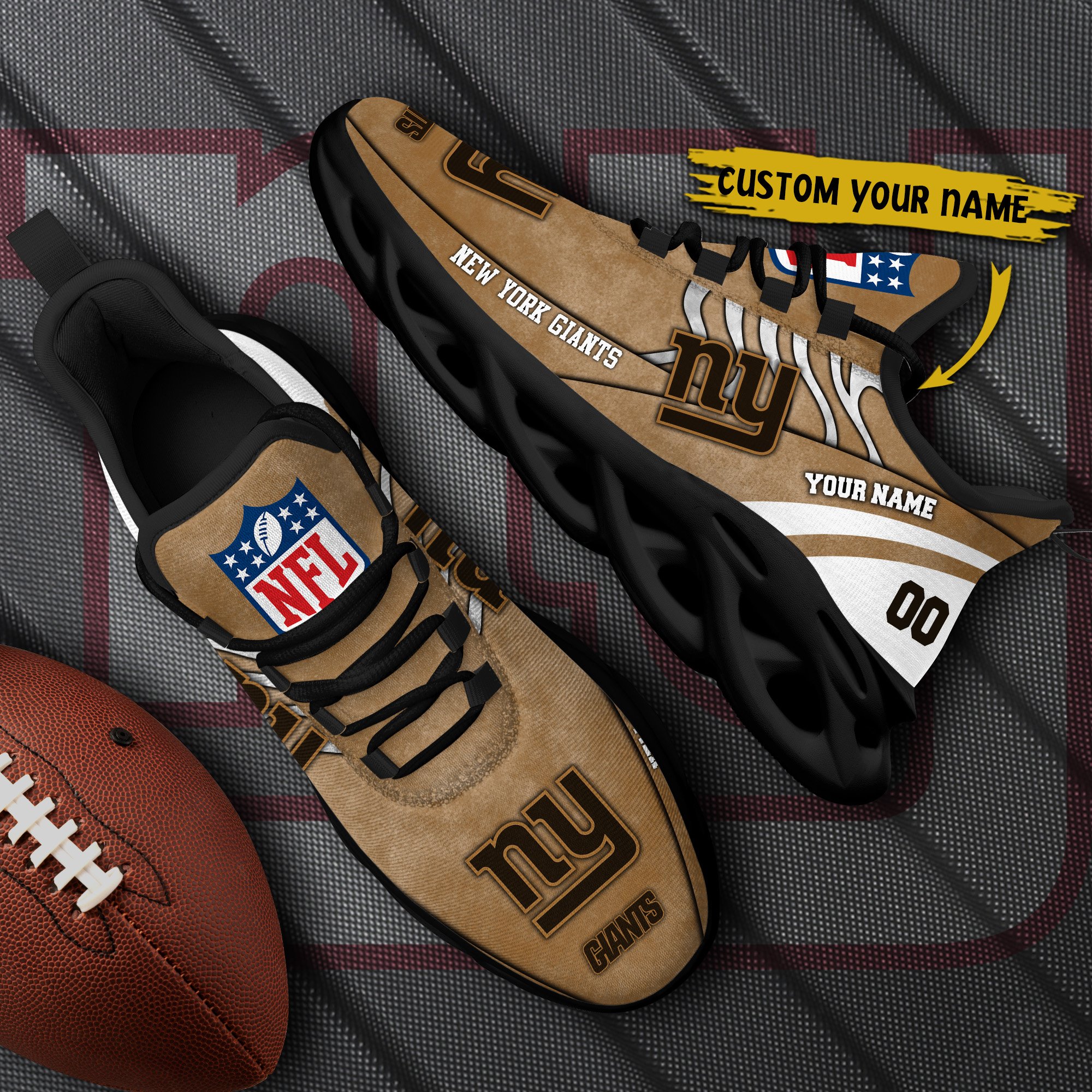 New York Giants Black Max Soul Shoes 2025 Versions Custom Your Name And Number 264