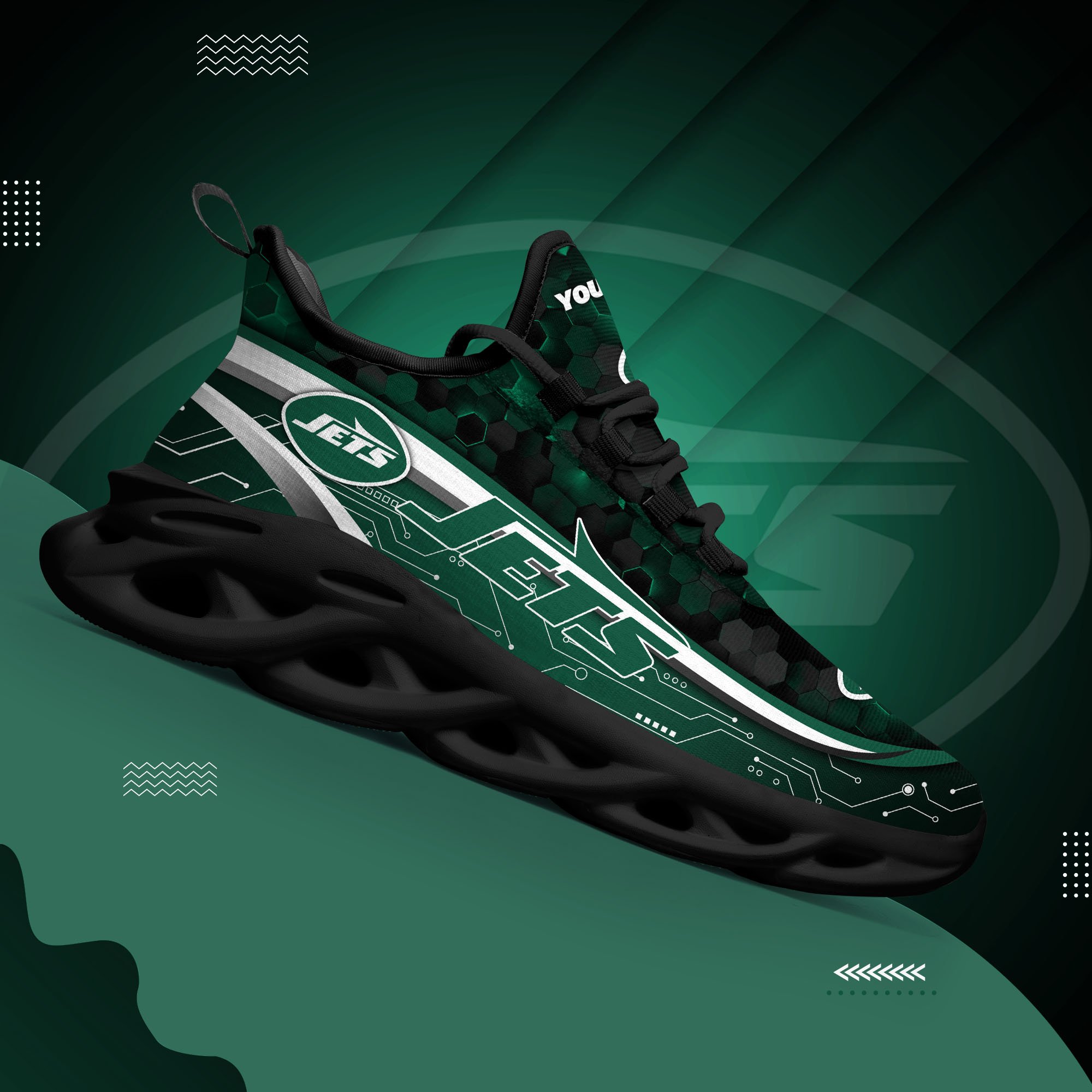 New York Jets Black Clunky Sneakers Custom Name, Max Soul Shoes, Sport Gifts