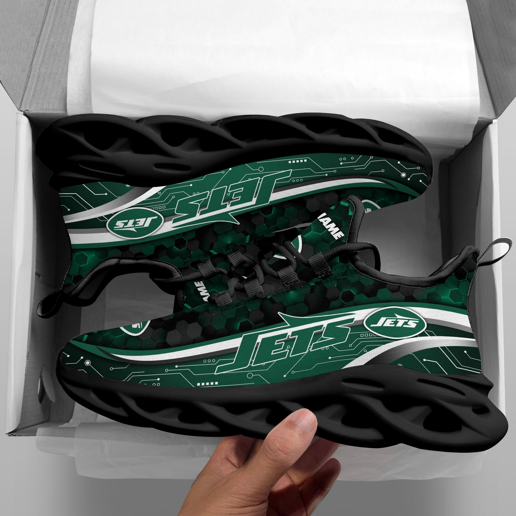New York Jets Black Clunky Sneakers Custom Name, Max Soul Shoes, Sport Gifts