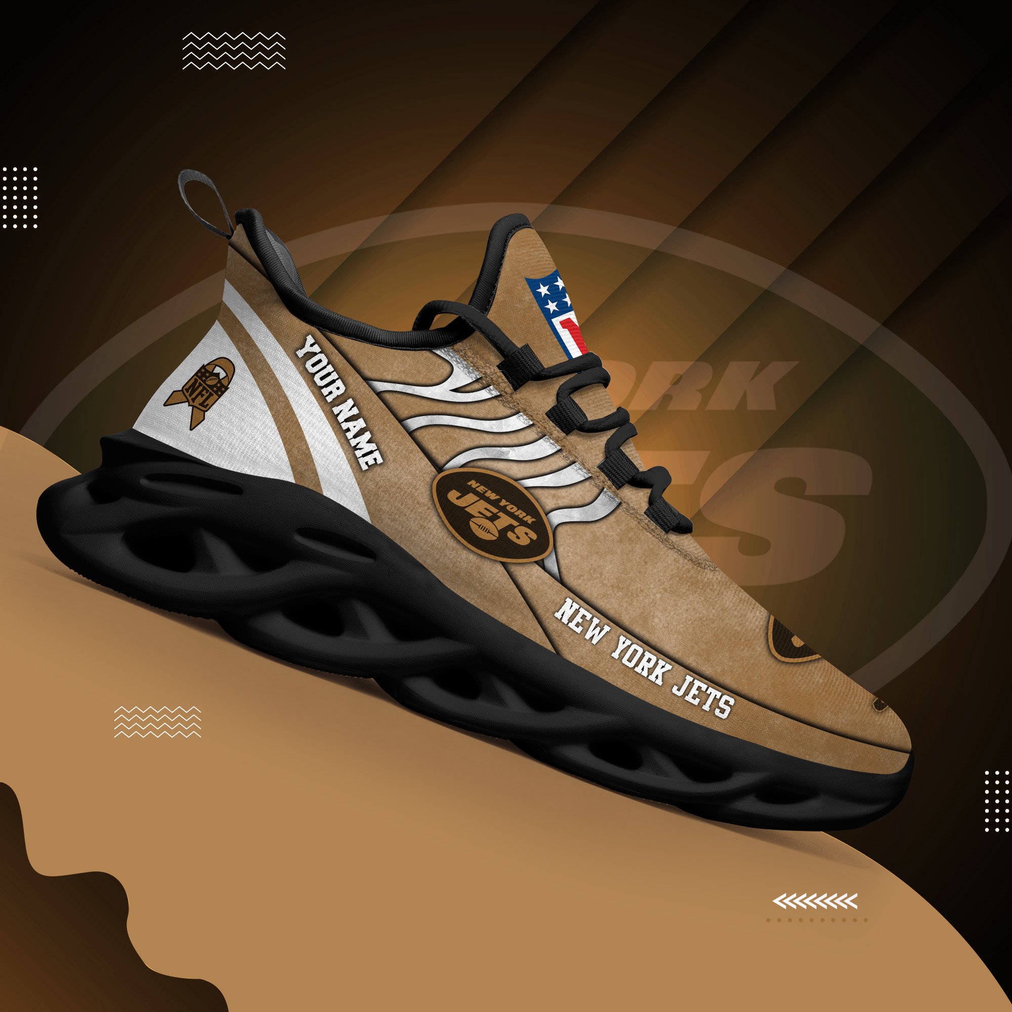 New York Jets Black Max Soul Shoes 2025 Versions Custom Your Name And Number 264