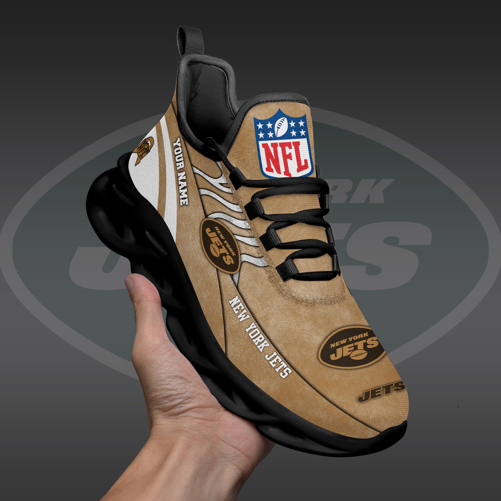New York Jets Black Max Soul Shoes 2025 Versions Custom Your Name And Number 264
