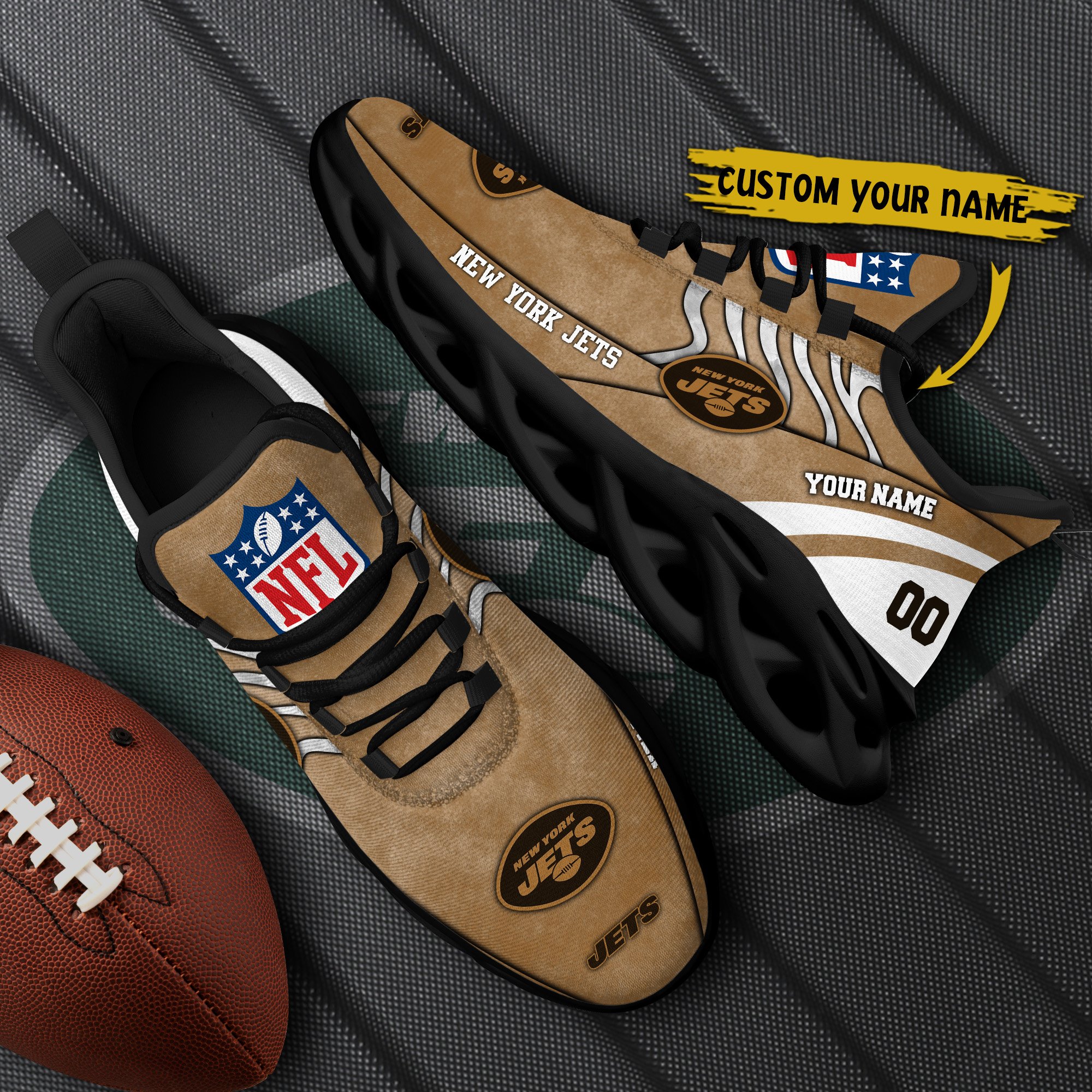 New York Jets Black Max Soul Shoes 2025 Versions Custom Your Name And Number 264