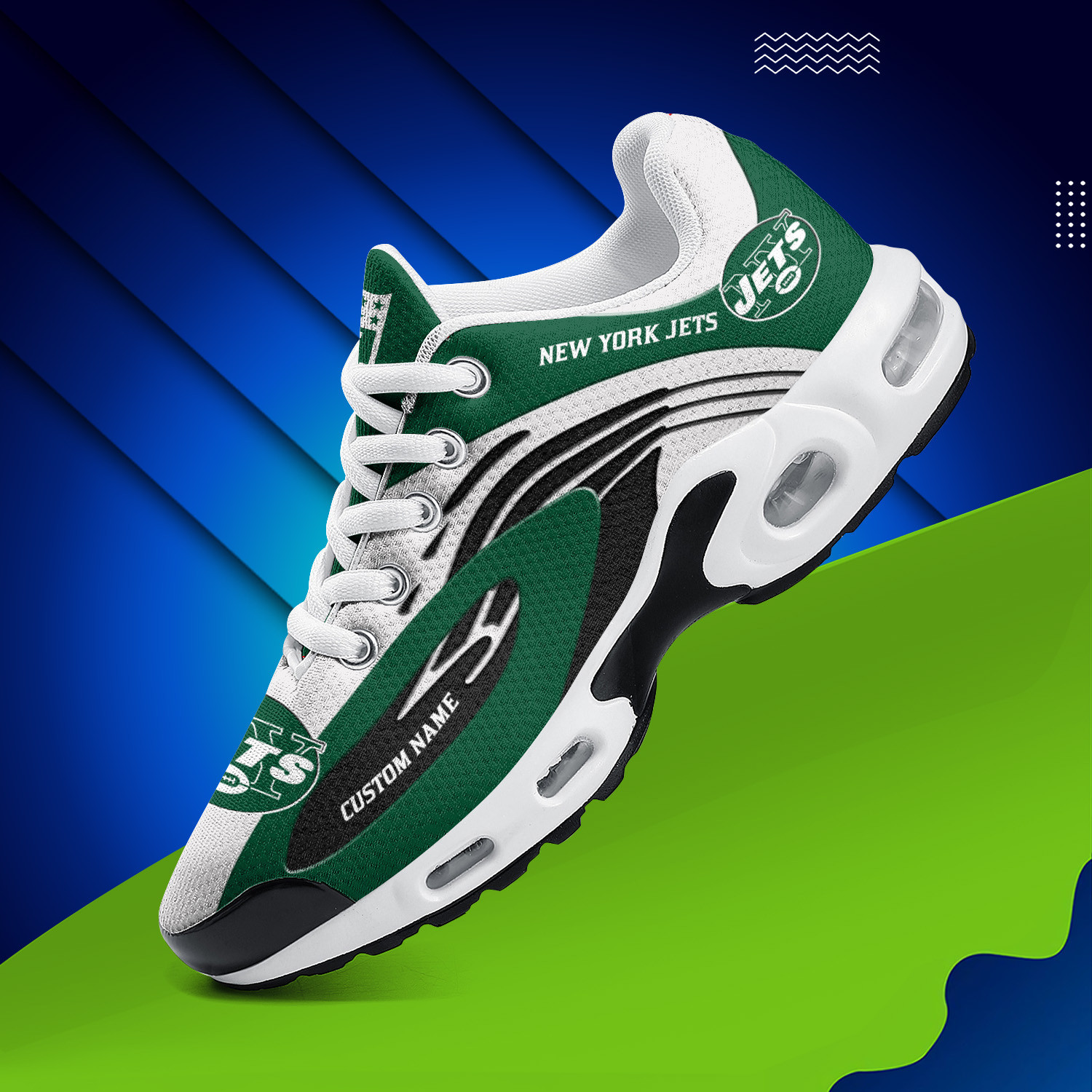New York Jets Personalized Name Team Logo Mix Colors Wave Line TN Air Max Shoes Air Cushion Sneakers