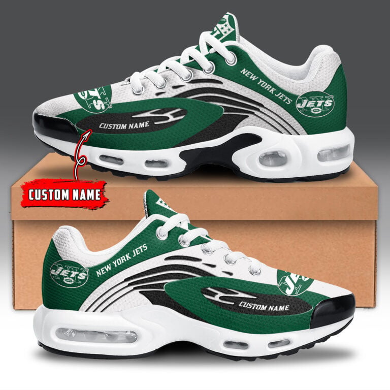New York Jets Personalized Name Team Logo Mix Colors Wave Line TN Shoes Air Cushion Sneakers