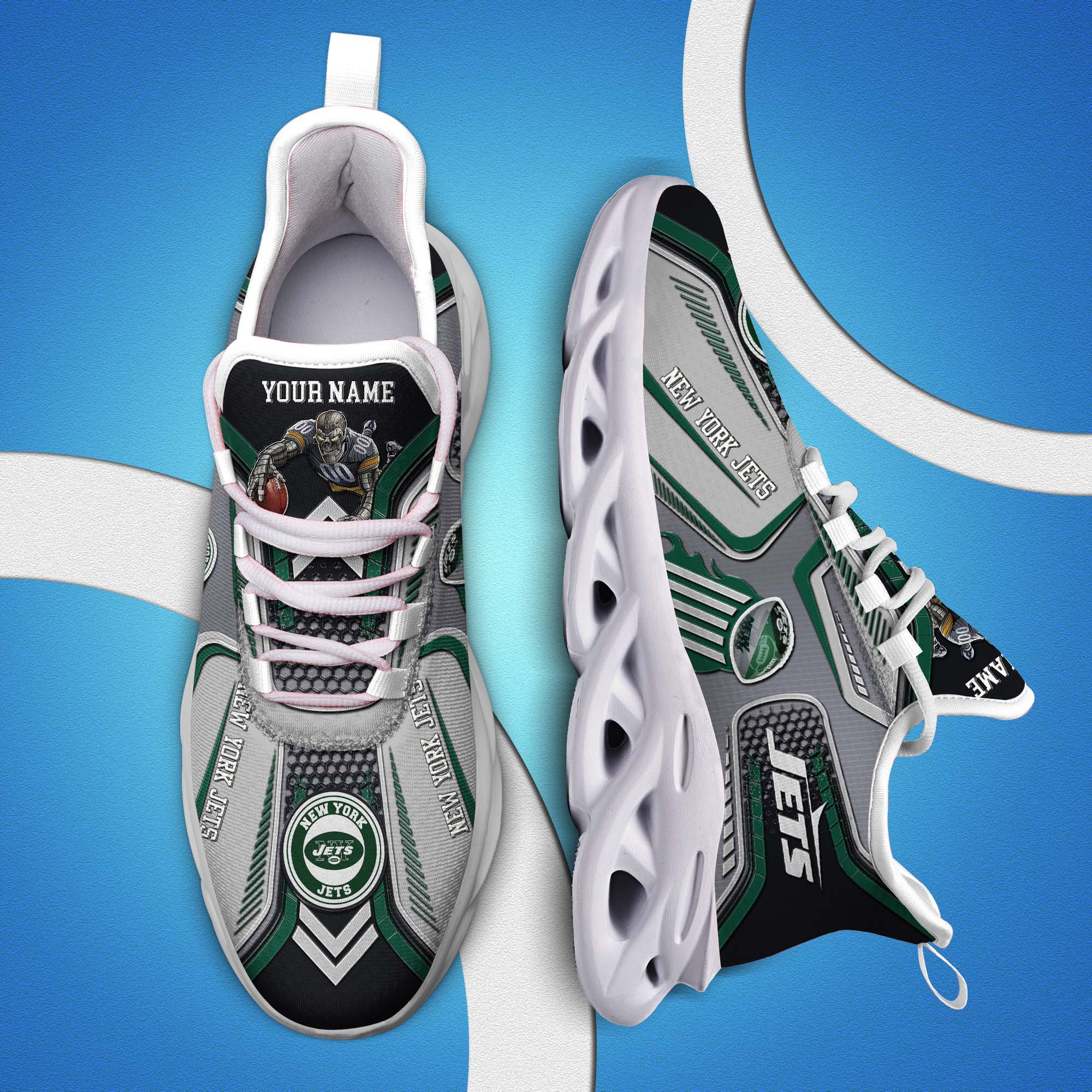 New York Jets White C Sneakers 2025 Version Personalized Your Name, Sport Sneakers , Sport Gifts PH605