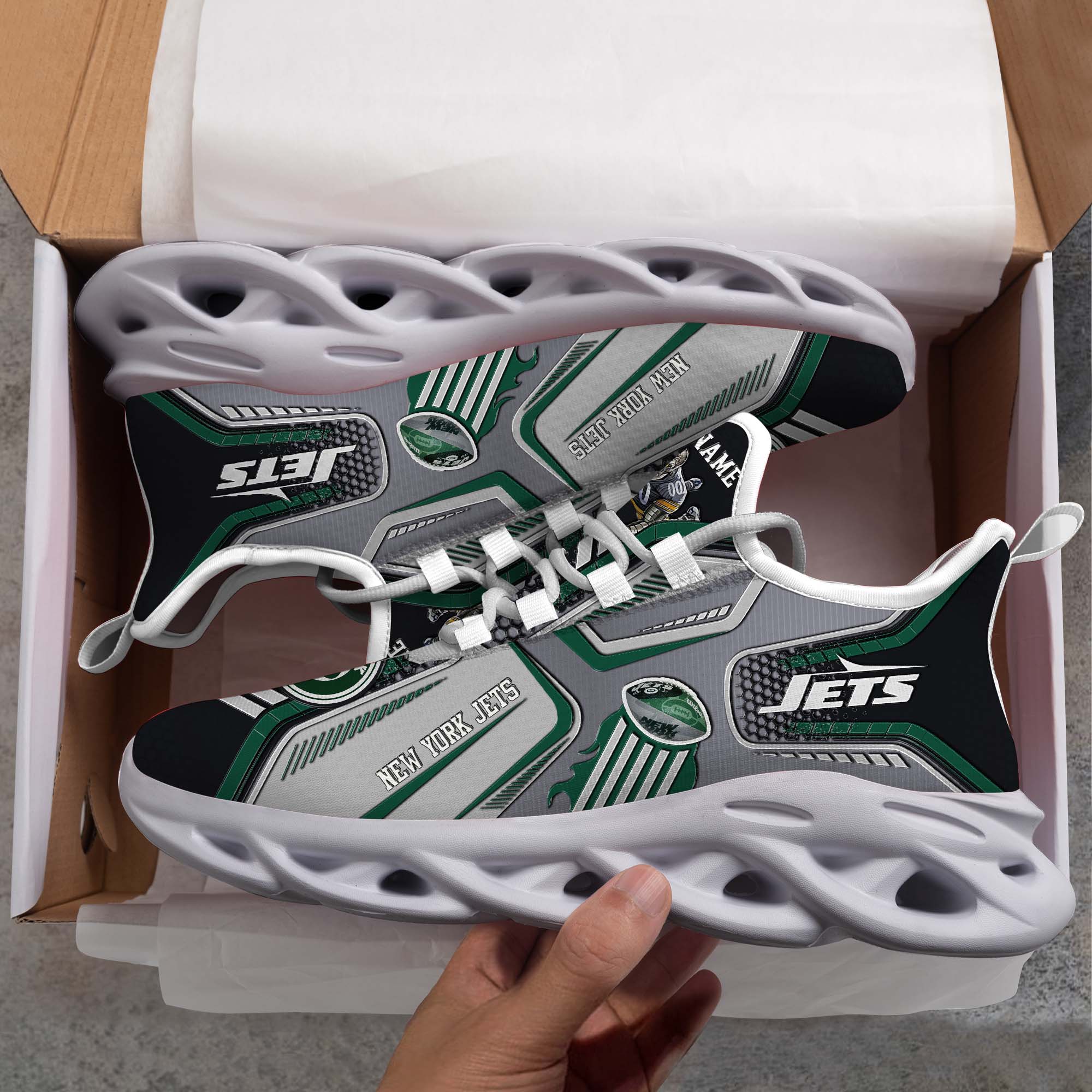 New York Jets White C Sneakers 2025 Version Personalized Your Name, Sport Sneakers , Sport Gifts PH605