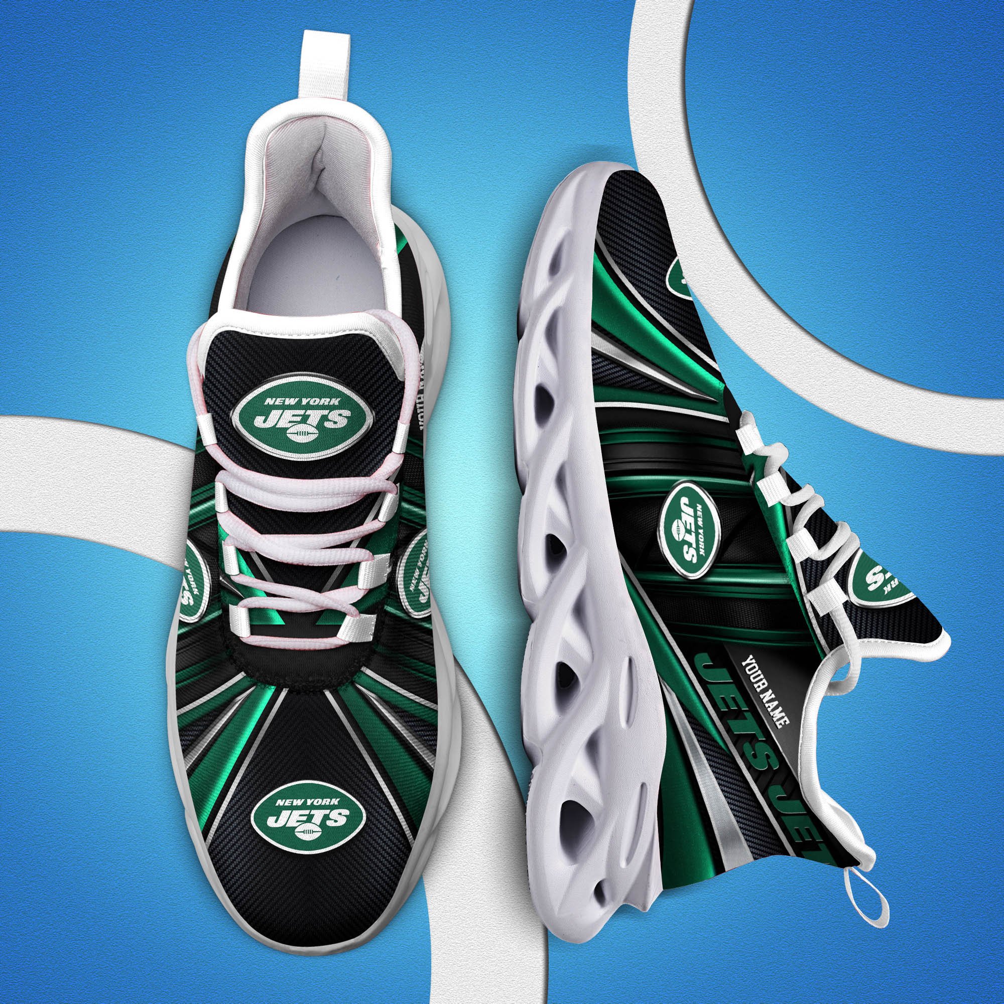 New York Jets White C Sneakers 2025 Version Personalized Your Name, Sport Team Sneakers, Sport Gifts PH892