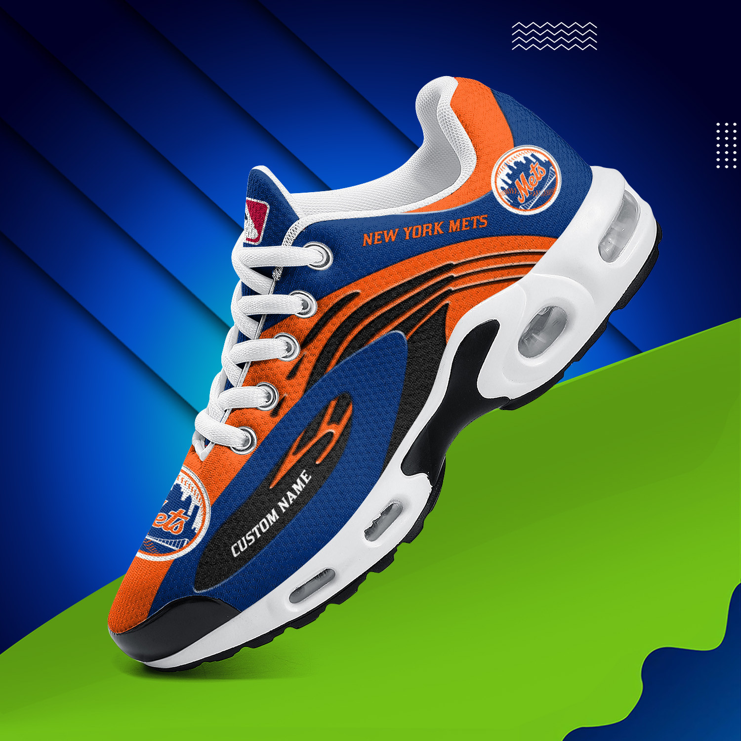 New York Mets Personalized Name Team Logo Mix Colors Wave Line TN Shoes Air Cushion Sneakers