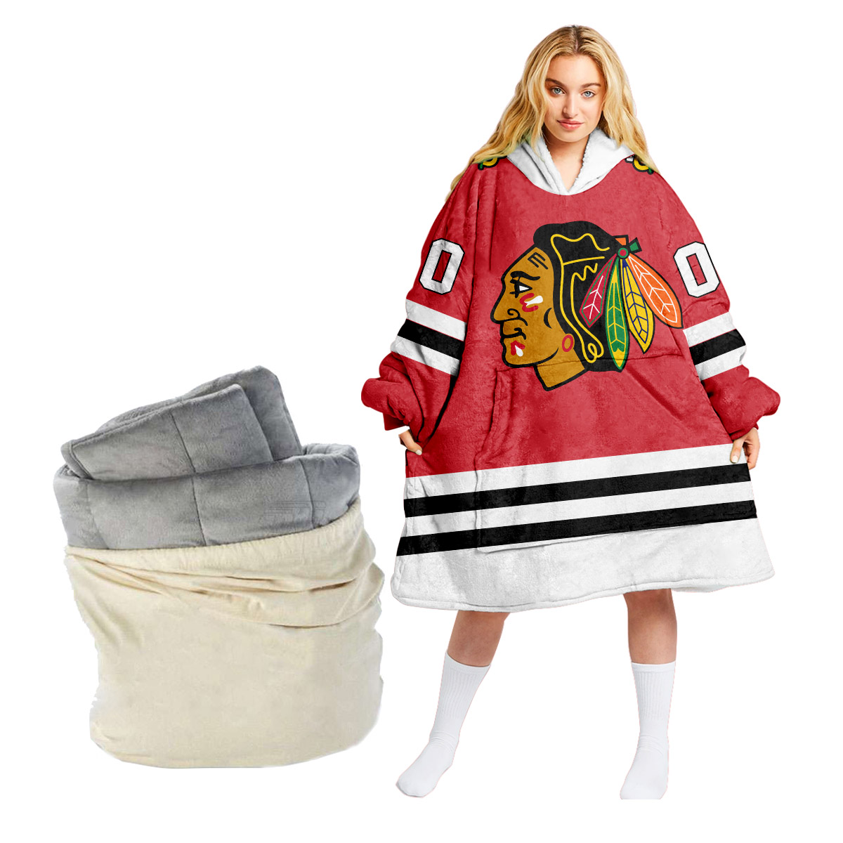 NHL Chicago Blackhawks Personalized Blanket Hoodie Hoodie Snuggie Hoodies For All Family 