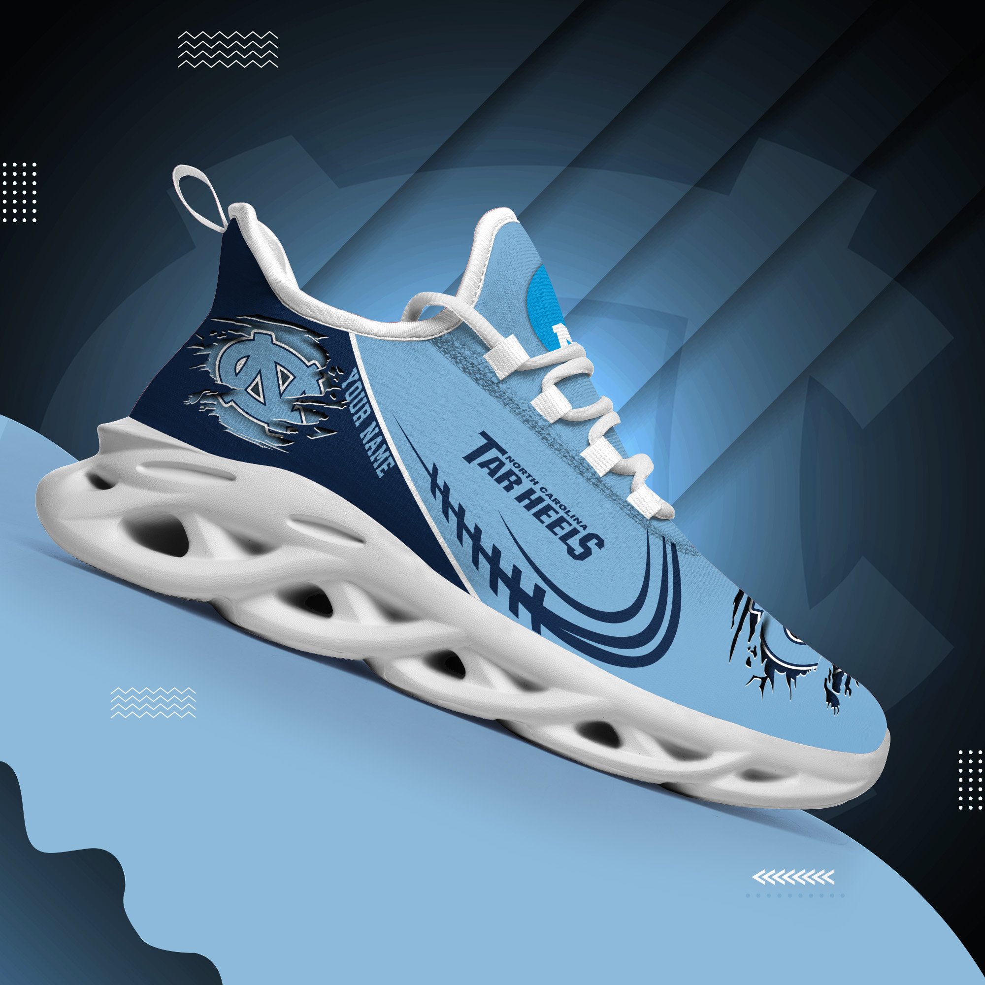 North Carolina Tar Heels Black Max Soul Shoes 2025 Versions Custom Name 016