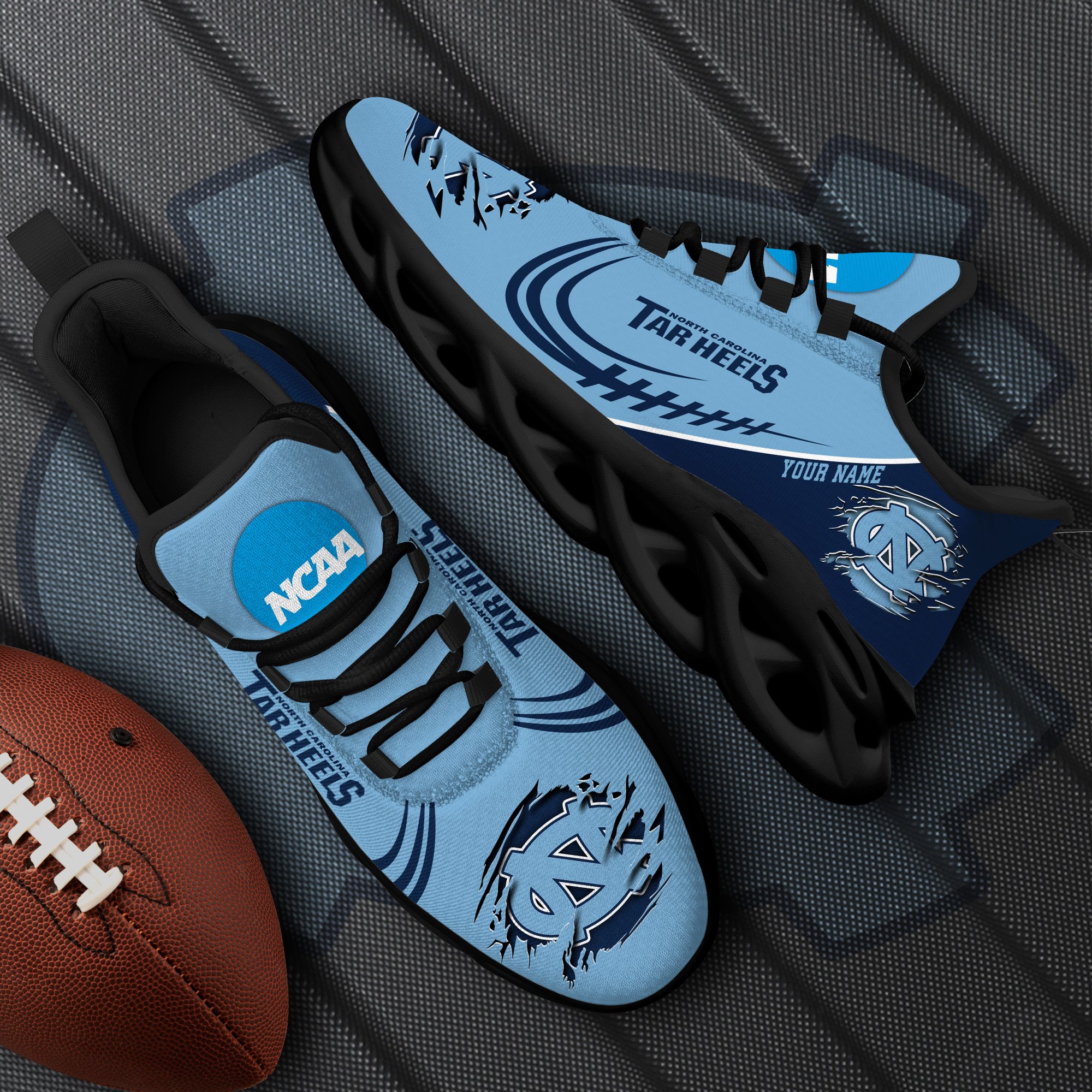 North Carolina Tar Heels Black Max Soul Shoes 2025 Versions Custom Name 016