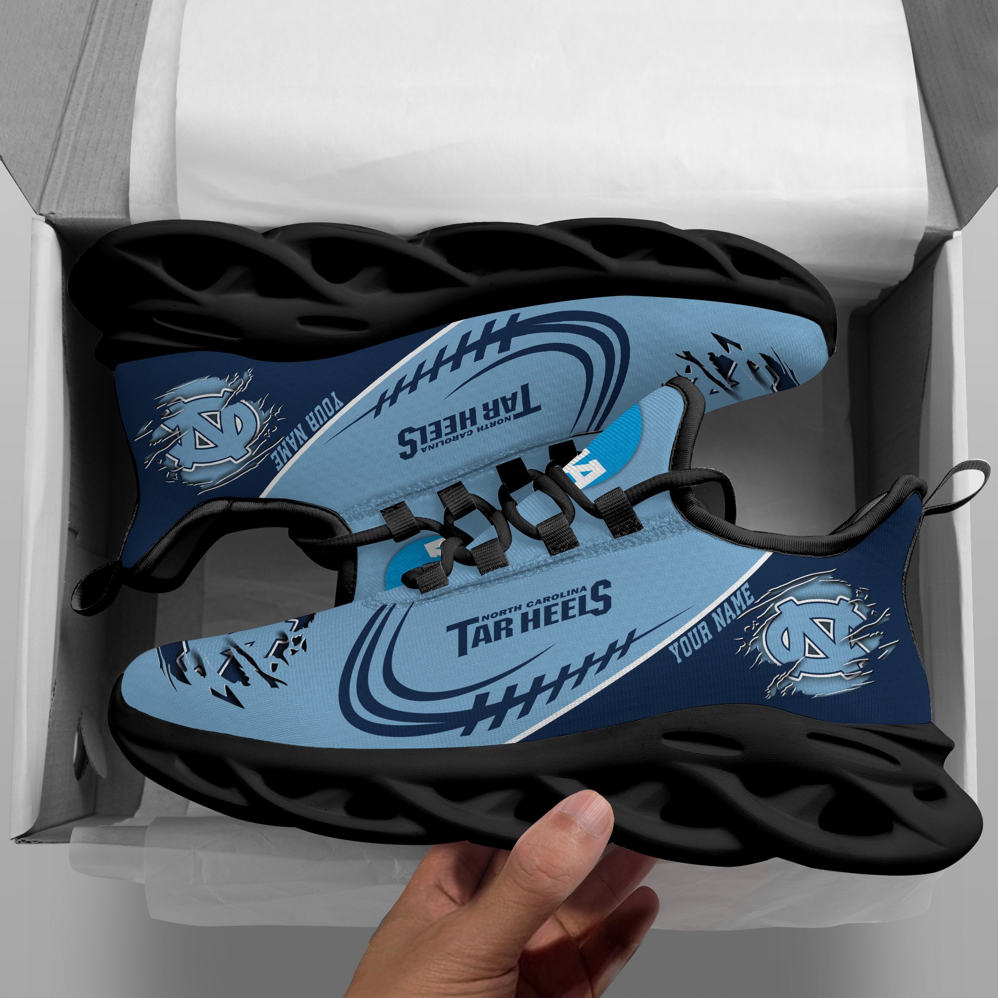 North Carolina Tar Heels Black Max Soul Shoes 2025 Versions Custom Name 016