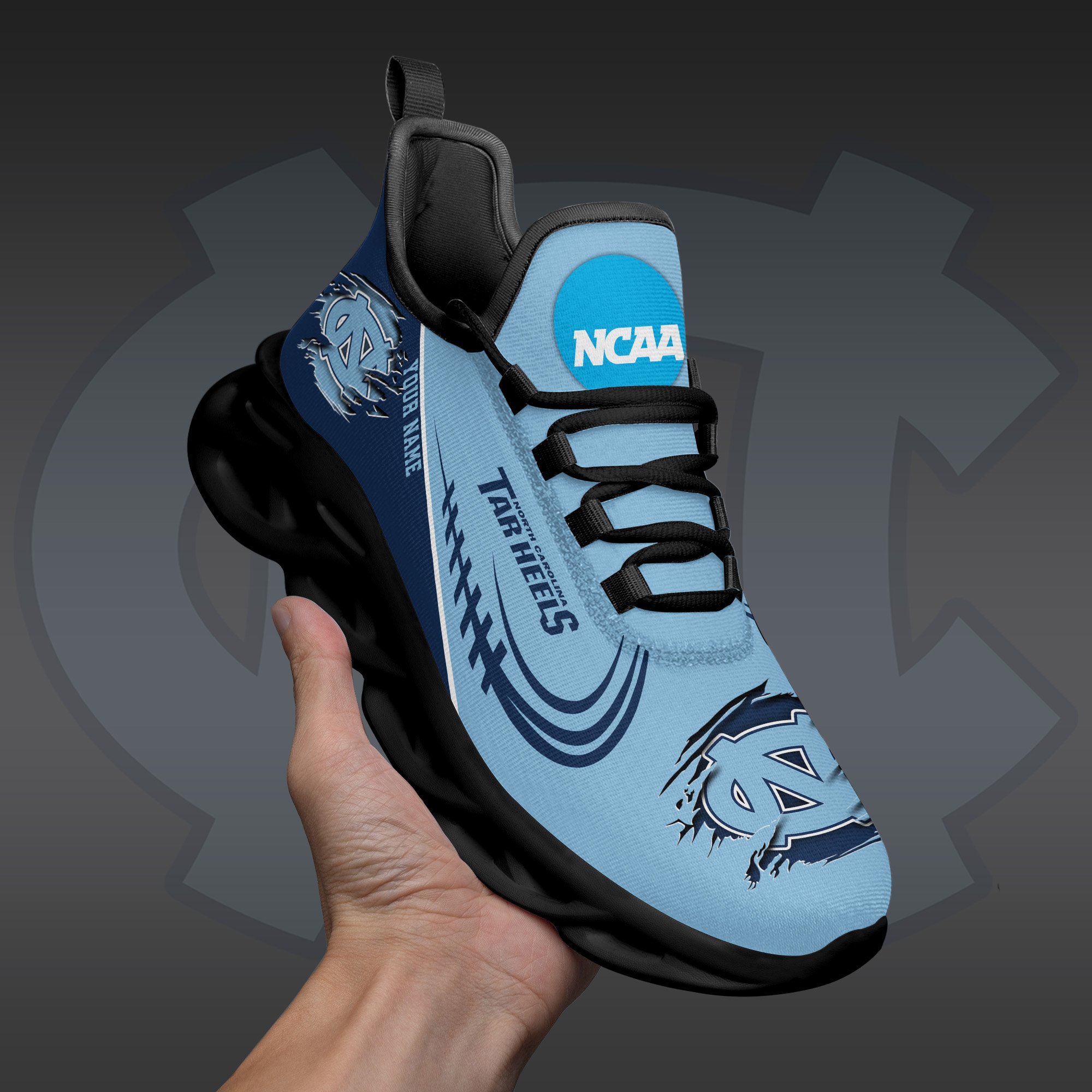 North Carolina Tar Heels Black Max Soul Shoes 2025 Versions Custom Name 016