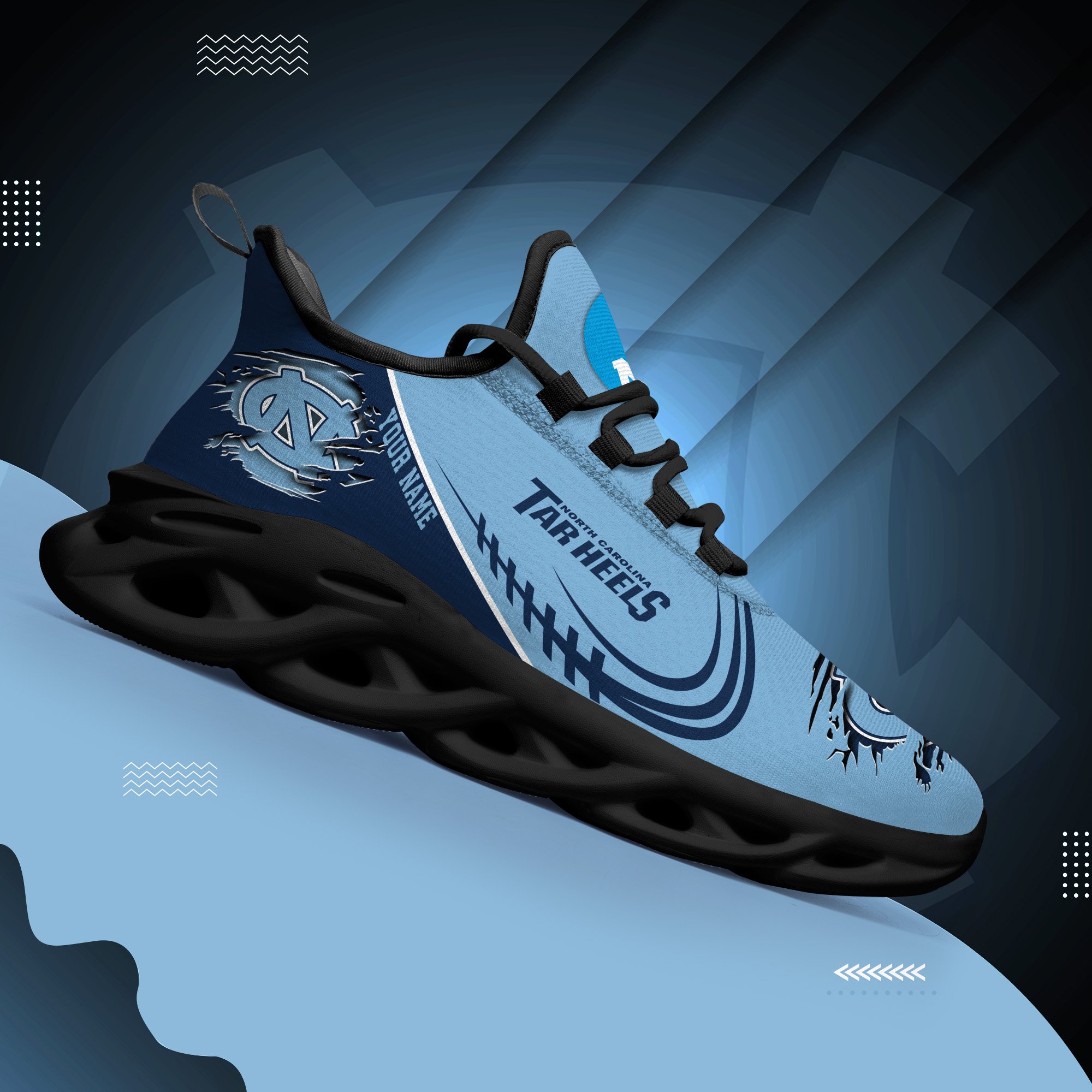 North Carolina Tar Heels Black Max Soul Shoes 2025 Versions Custom Name 016