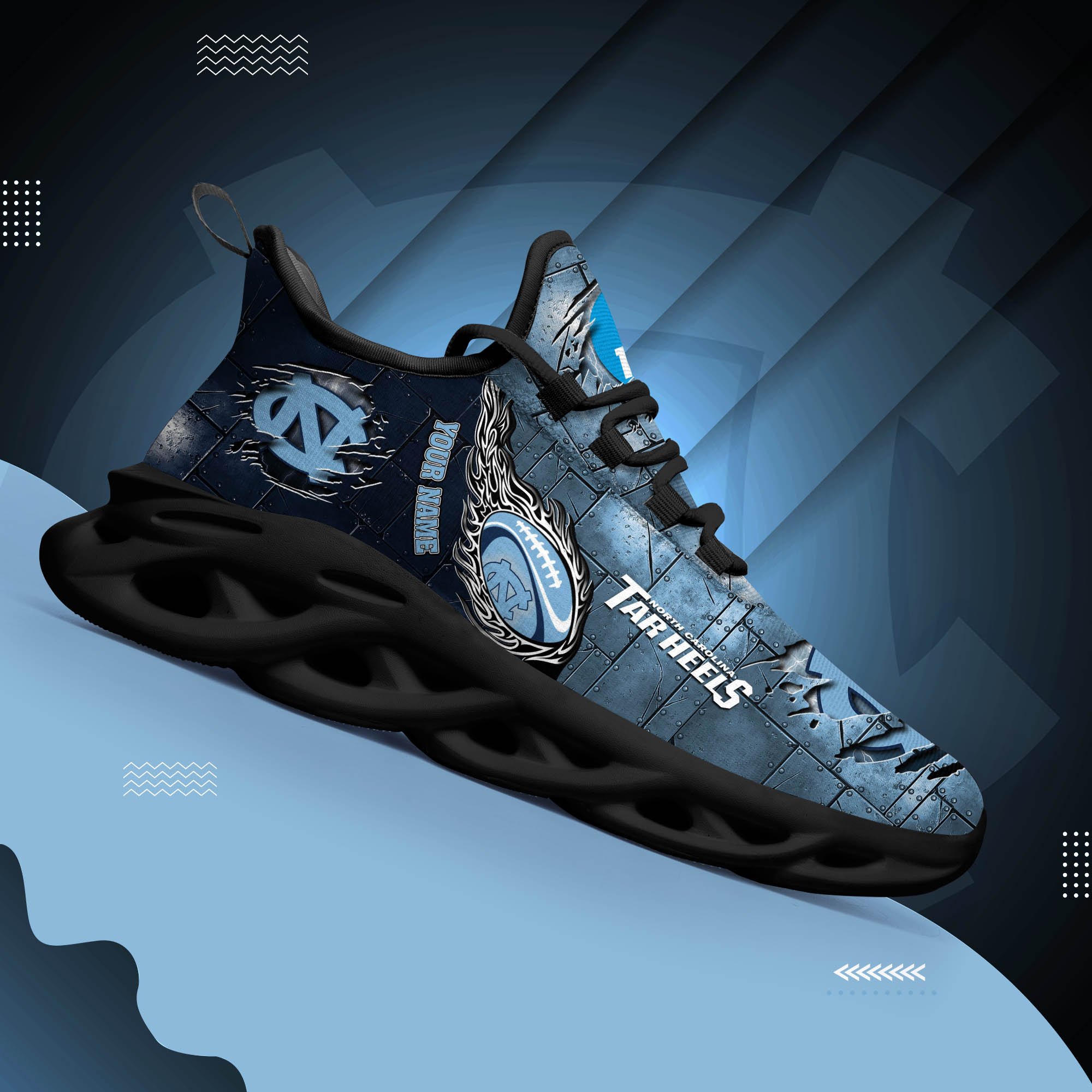 North Carolina Tar Heels Black Max Soul Shoes 2025 Versions, White Max Soul Shoes Custom Your Name PH879