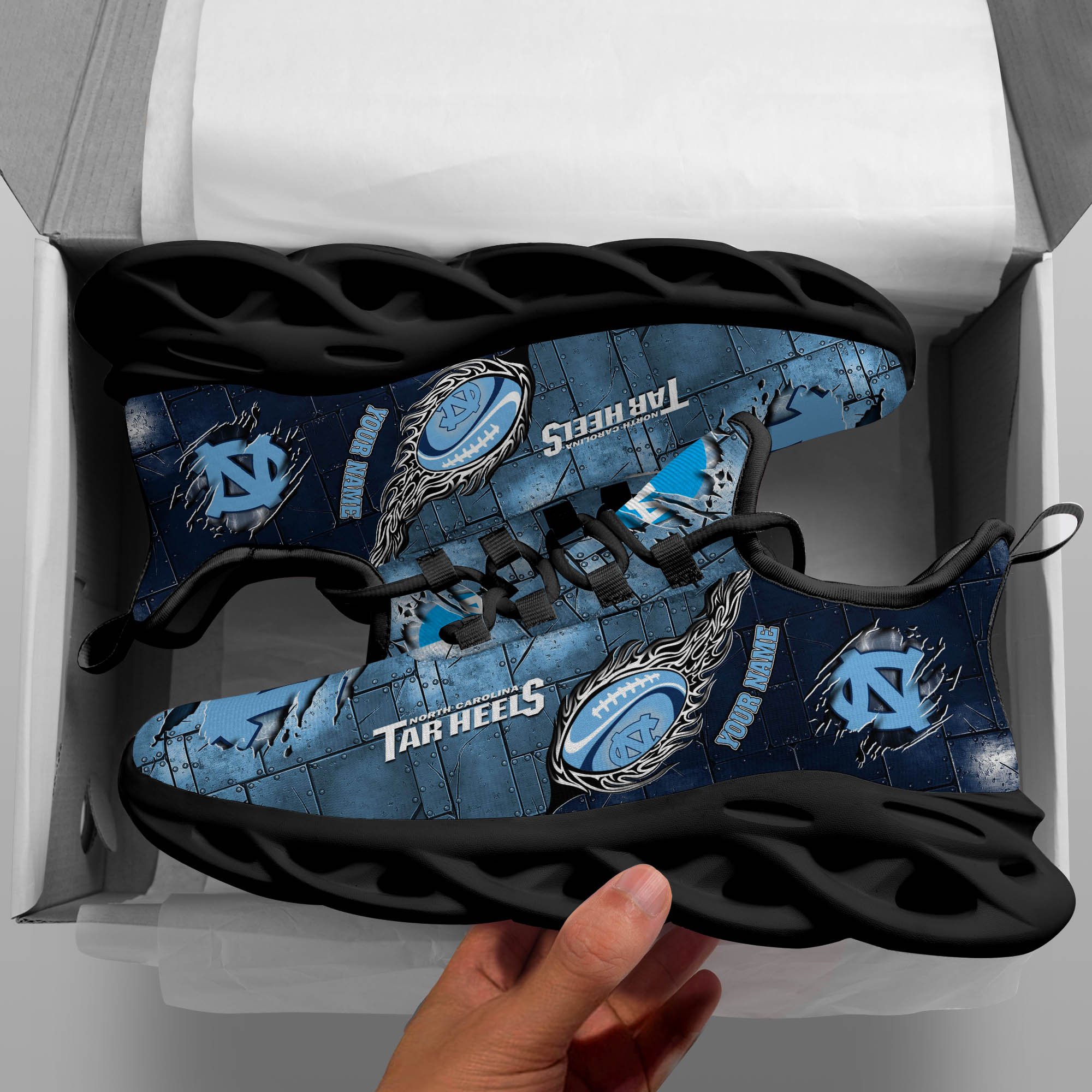 North Carolina Tar Heels Black Max Soul Shoes 2025 Versions, White Max Soul Shoes Custom Your Name PH879