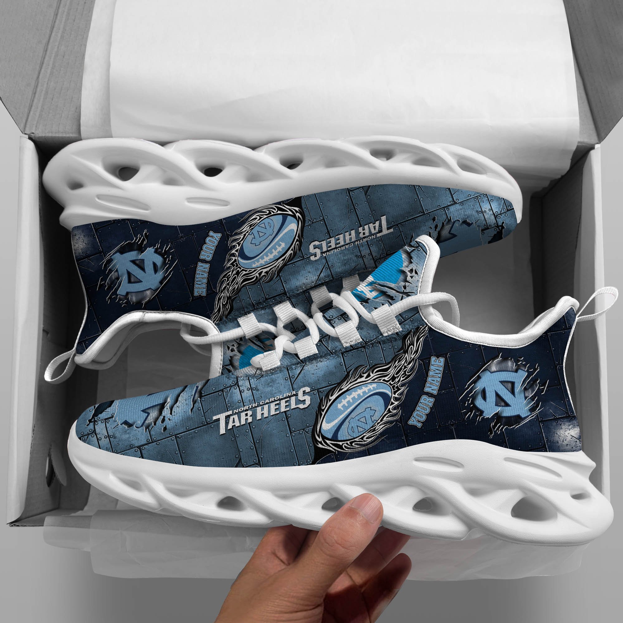 North Carolina Tar Heels Black Max Soul Shoes 2025 Versions, White Max Soul Shoes Custom Your Name PH879