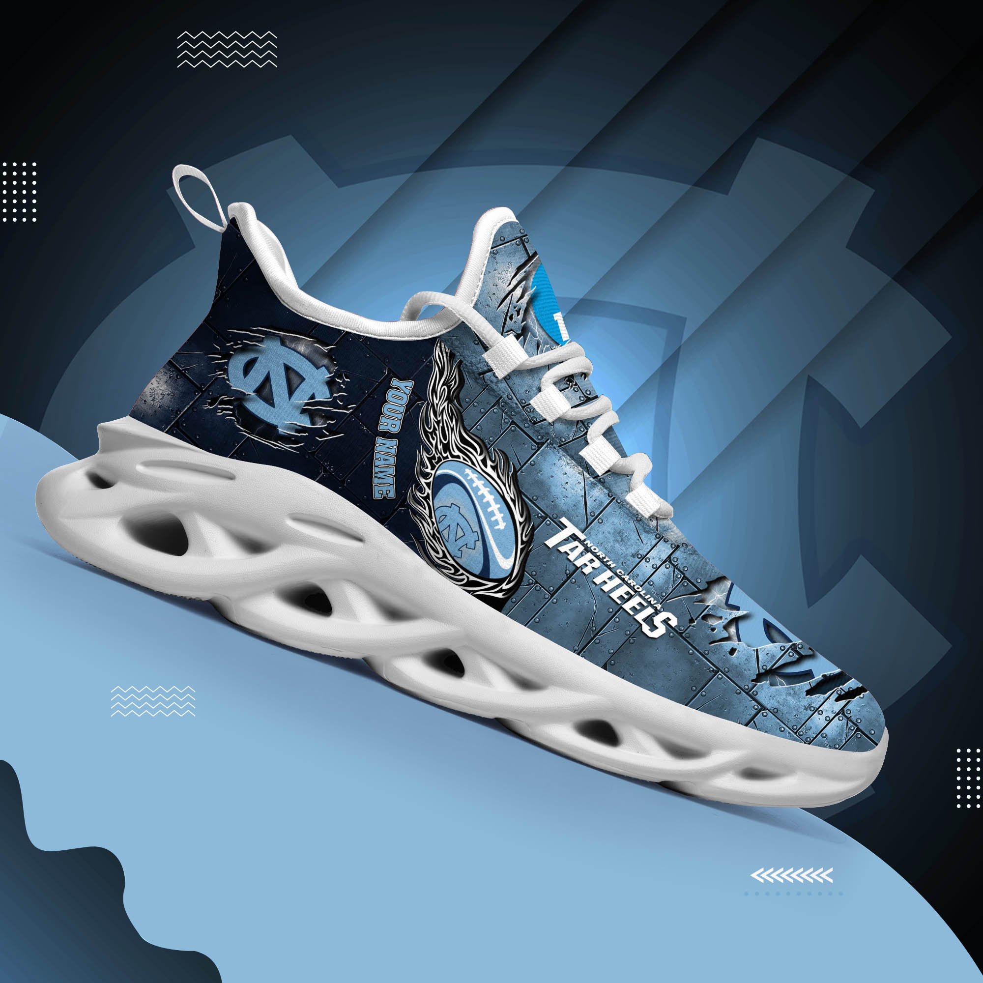 North Carolina Tar Heels Black Max Soul Shoes 2025 Versions, White Max Soul Shoes Custom Your Name PH879