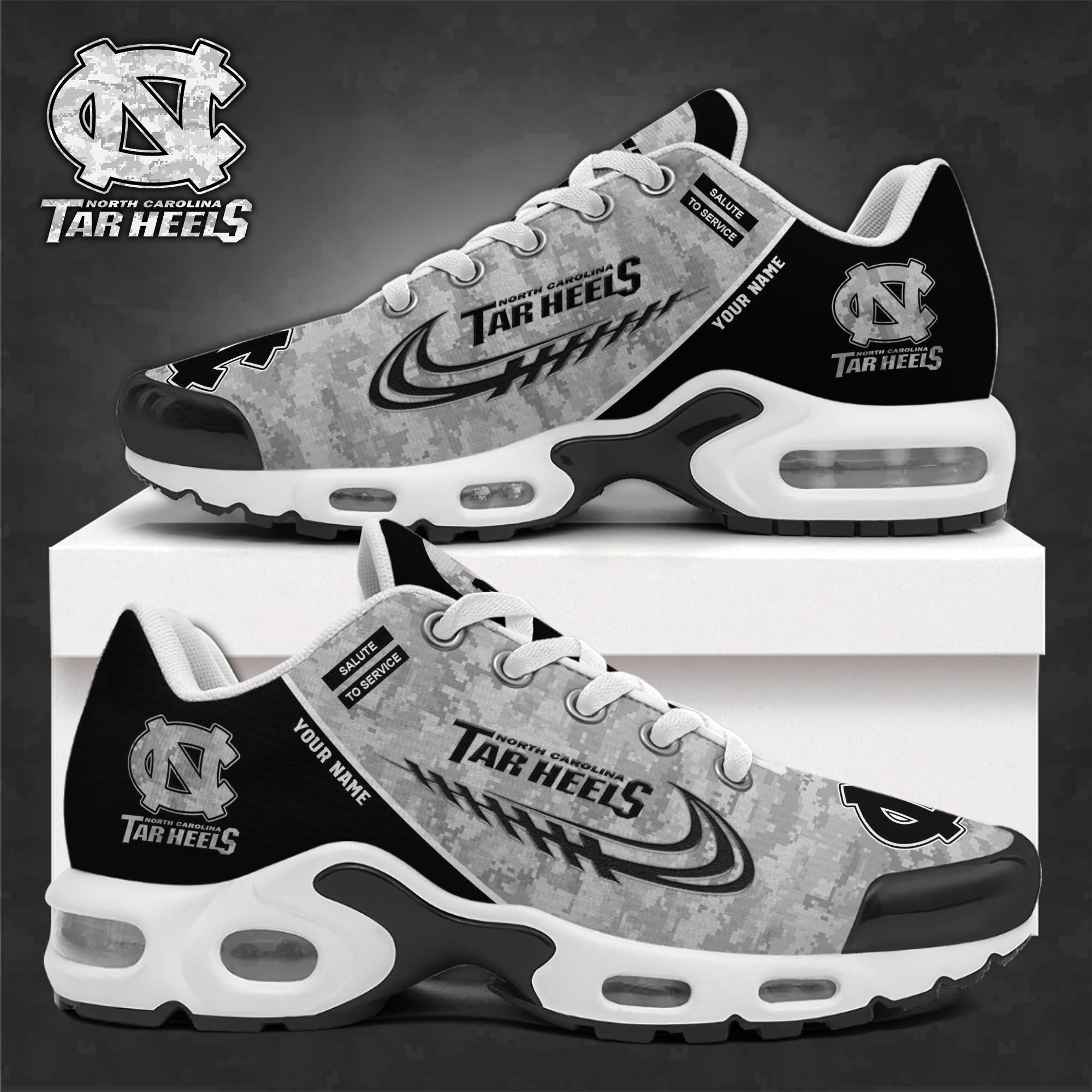 North Carolina Tar Heels TN Shoes 2025 Version Custom Name, Camouflage Shoes PH585