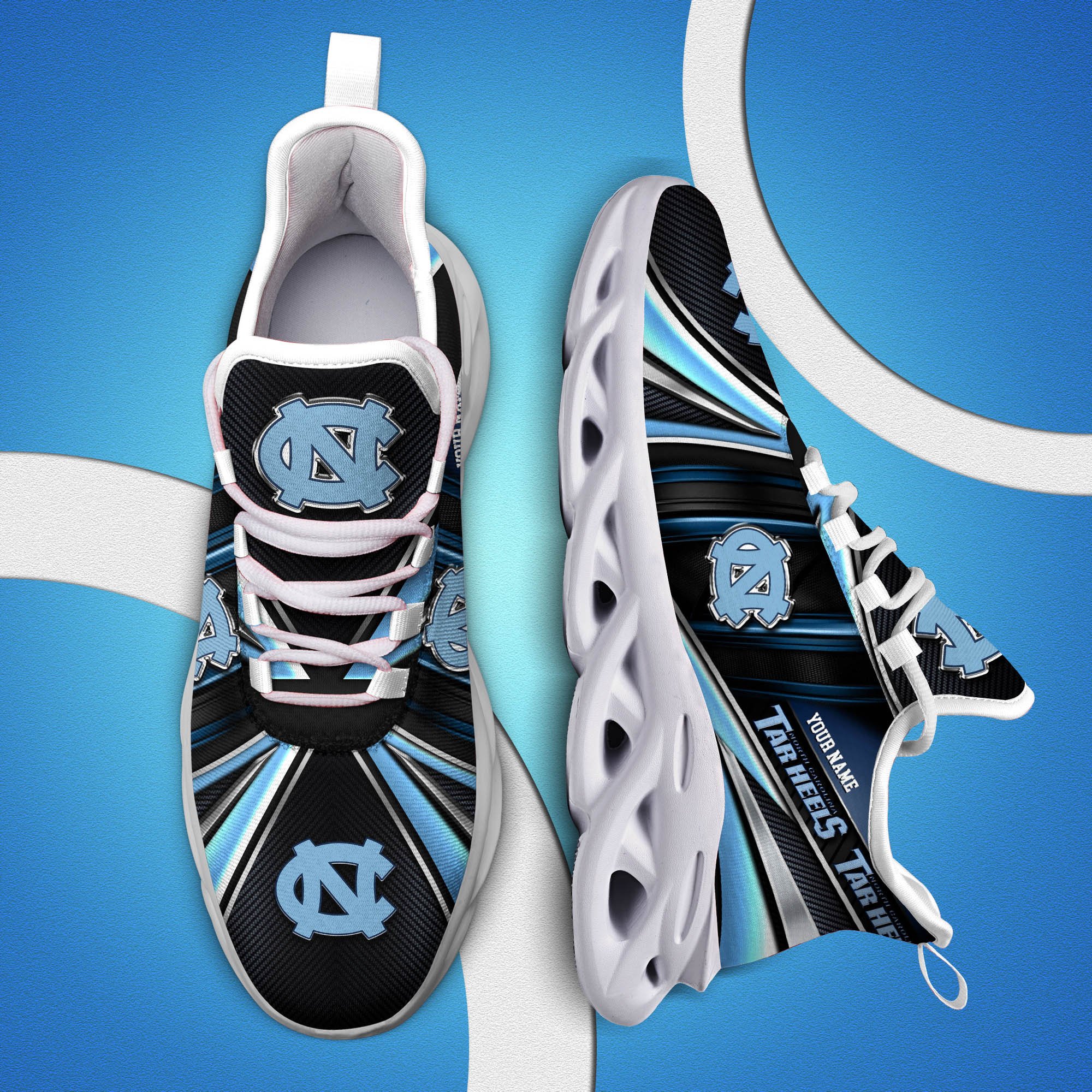 North Carolina Tar Heels White C Sneakers 2025 Version Personalized Your Name, Sport Team Sneakers, Sport Gifts PH892