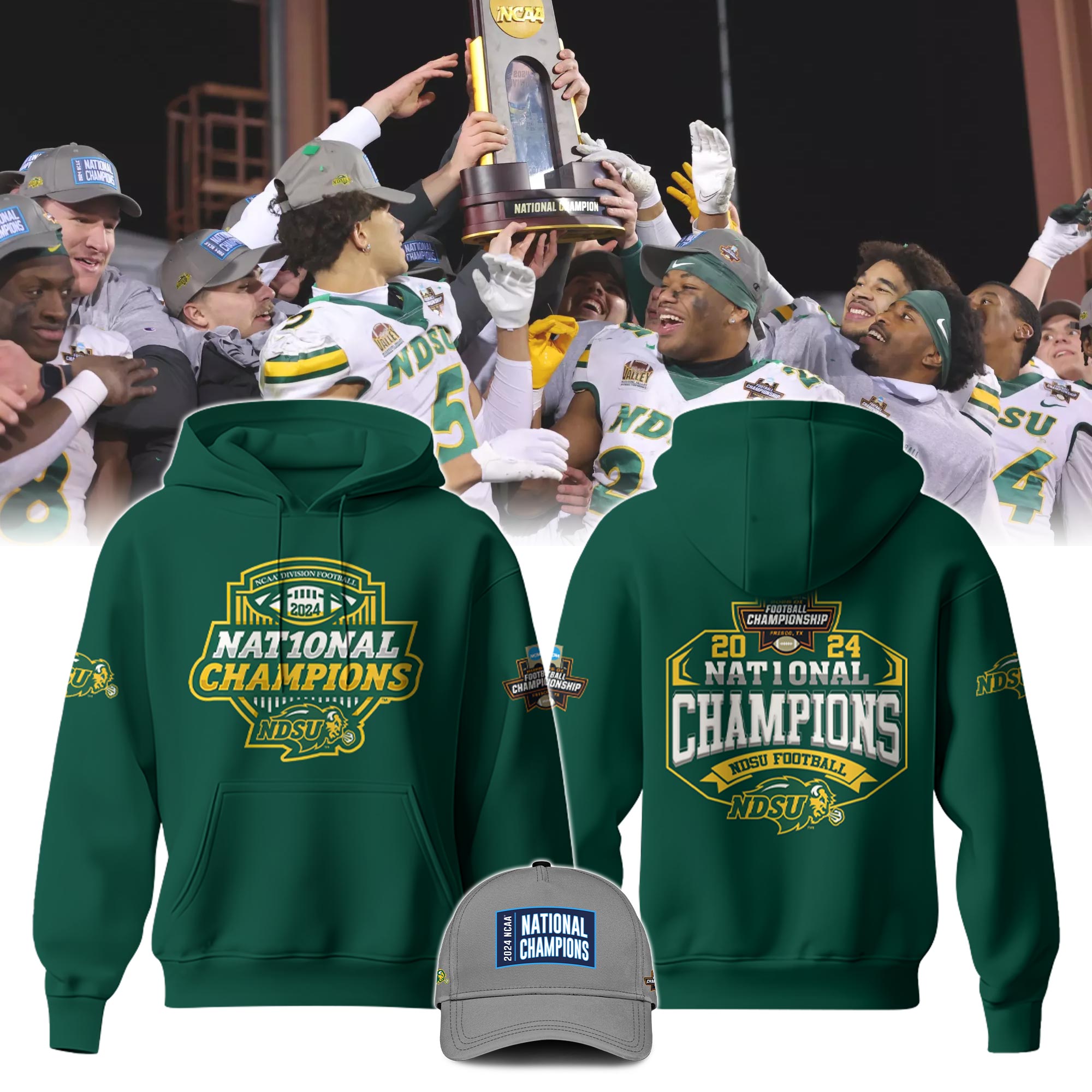 North Dakota State Bison Champion Hoodie Color Green 