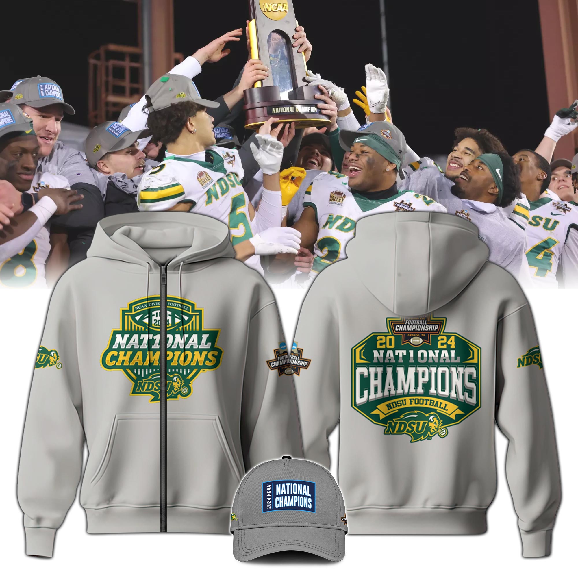 North Dakota State Bison Champion Zip Hoodie Color Gray 