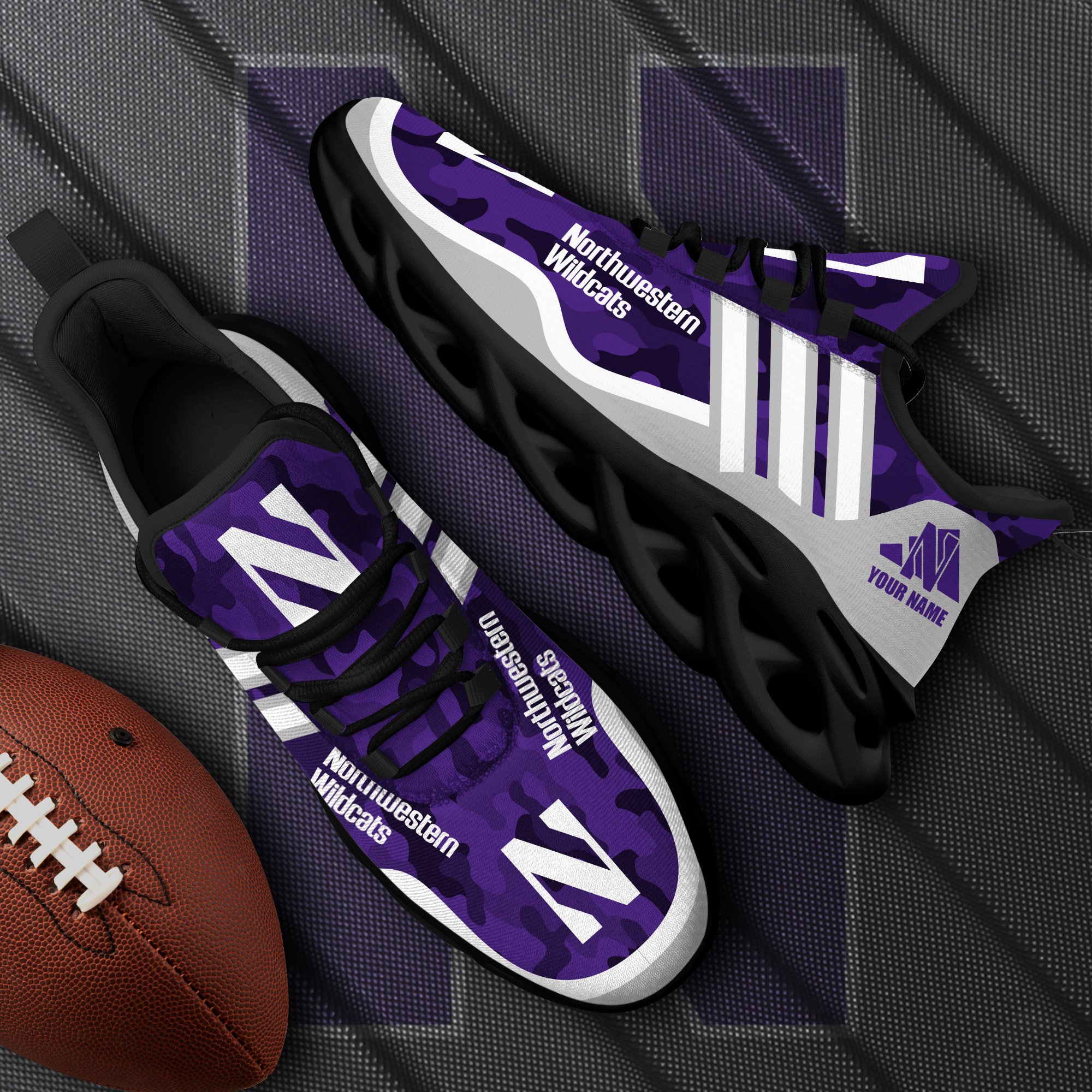 Northwestern Wildcats Black Max Soul Shoes 2025 Versions Custom Name 466