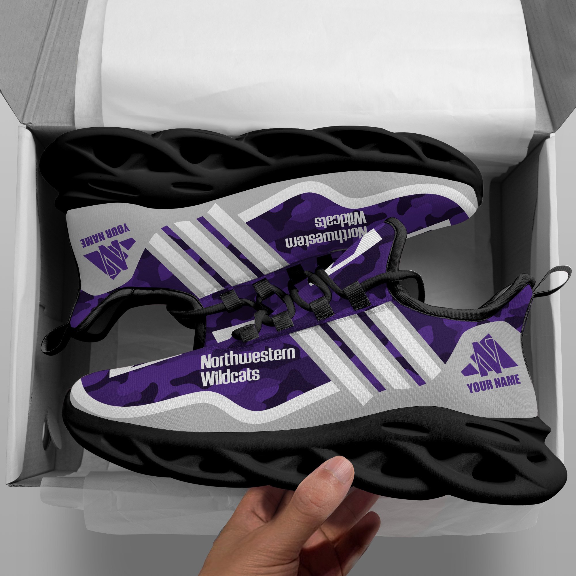 Northwestern Wildcats Black Max Soul Shoes 2025 Versions Custom Name 466