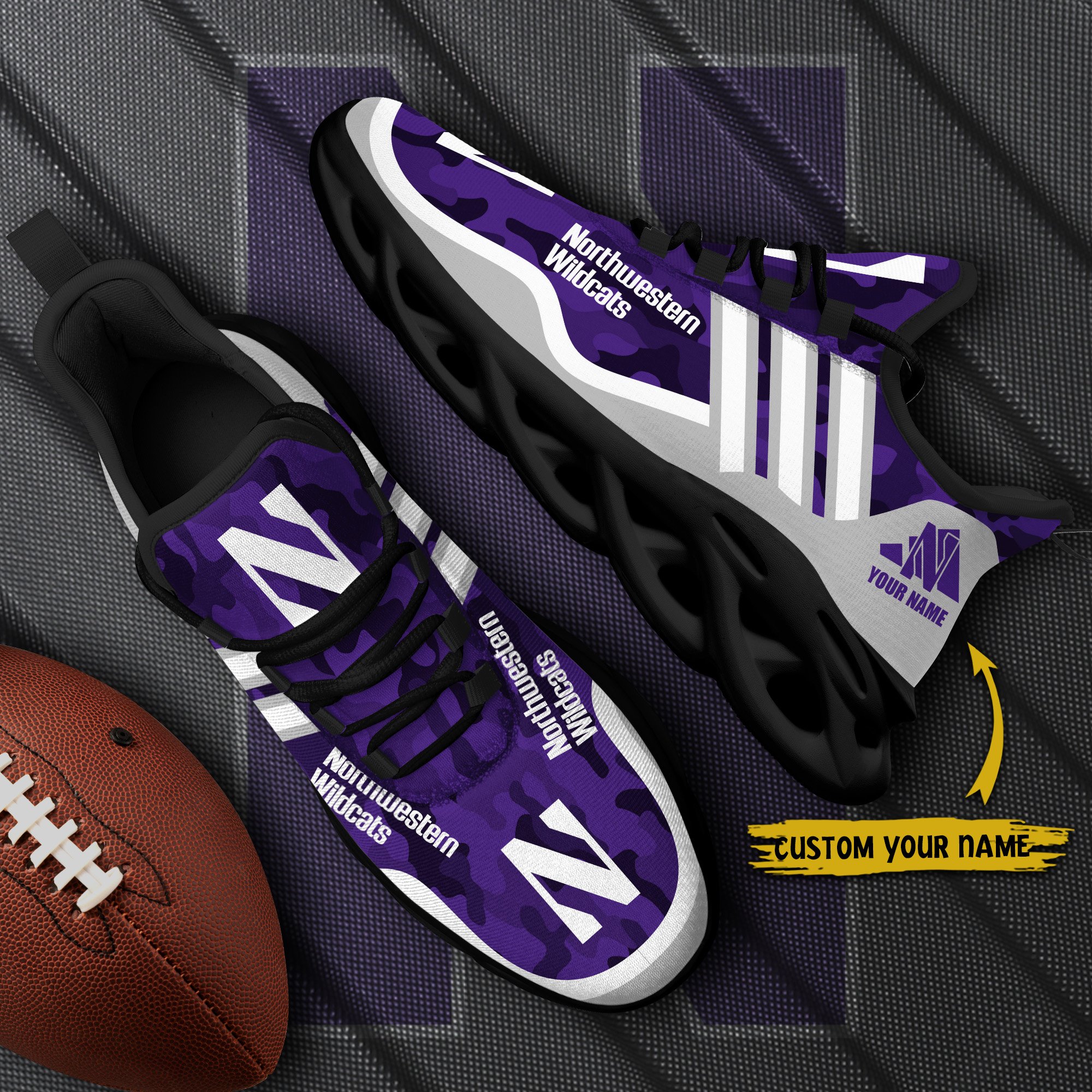 Northwestern Wildcats Black Max Soul Shoes 2025 Versions Custom Name 466