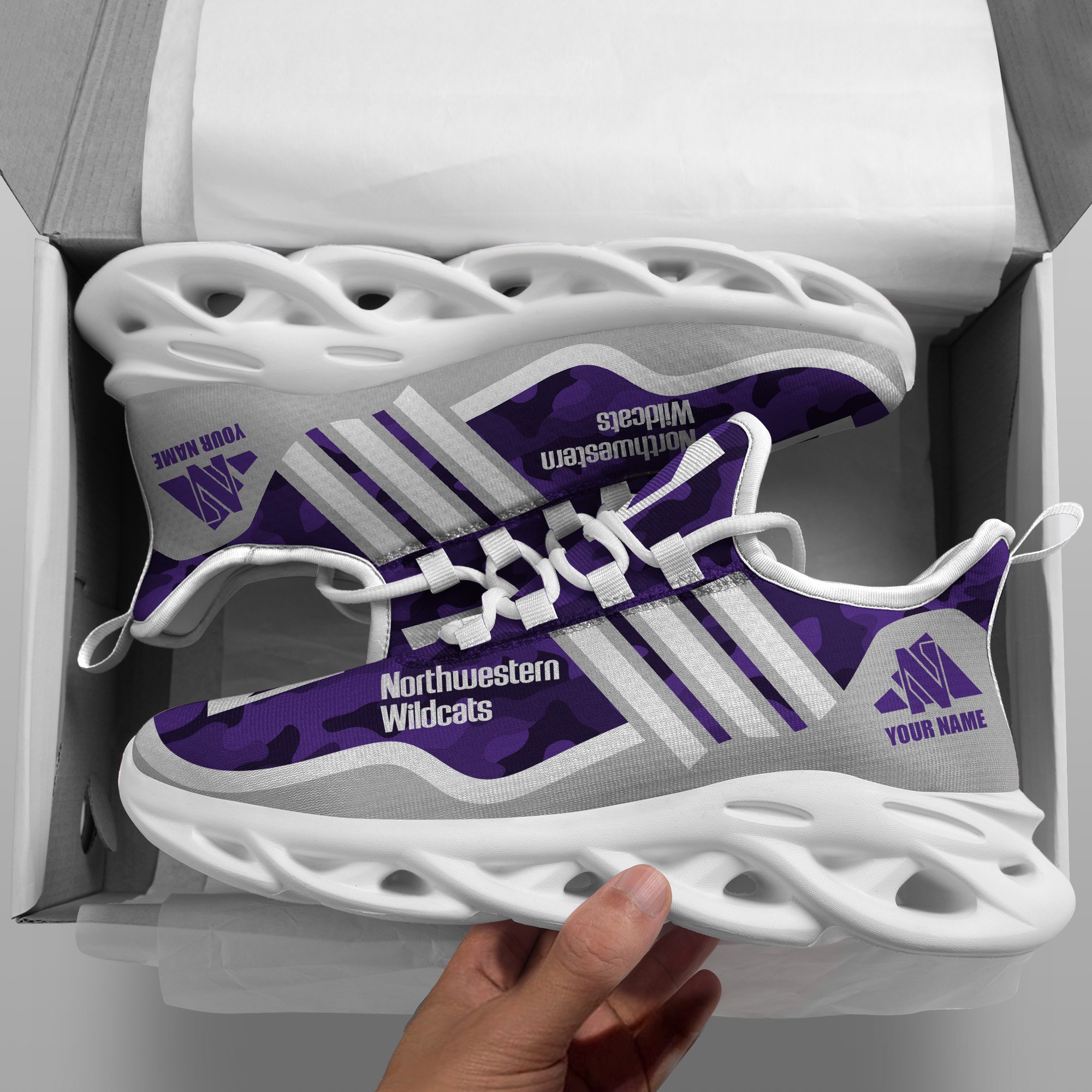 Northwestern Wildcats Black Max Soul Shoes 2025 Versions Custom Name 466
