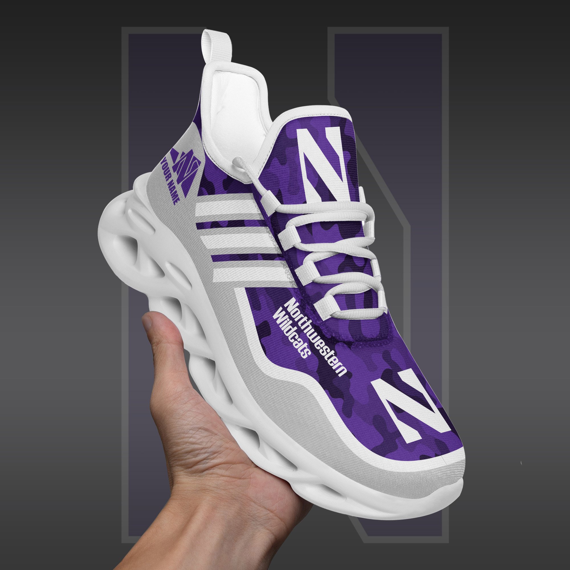 Northwestern Wildcats Black Max Soul Shoes 2025 Versions Custom Name 466