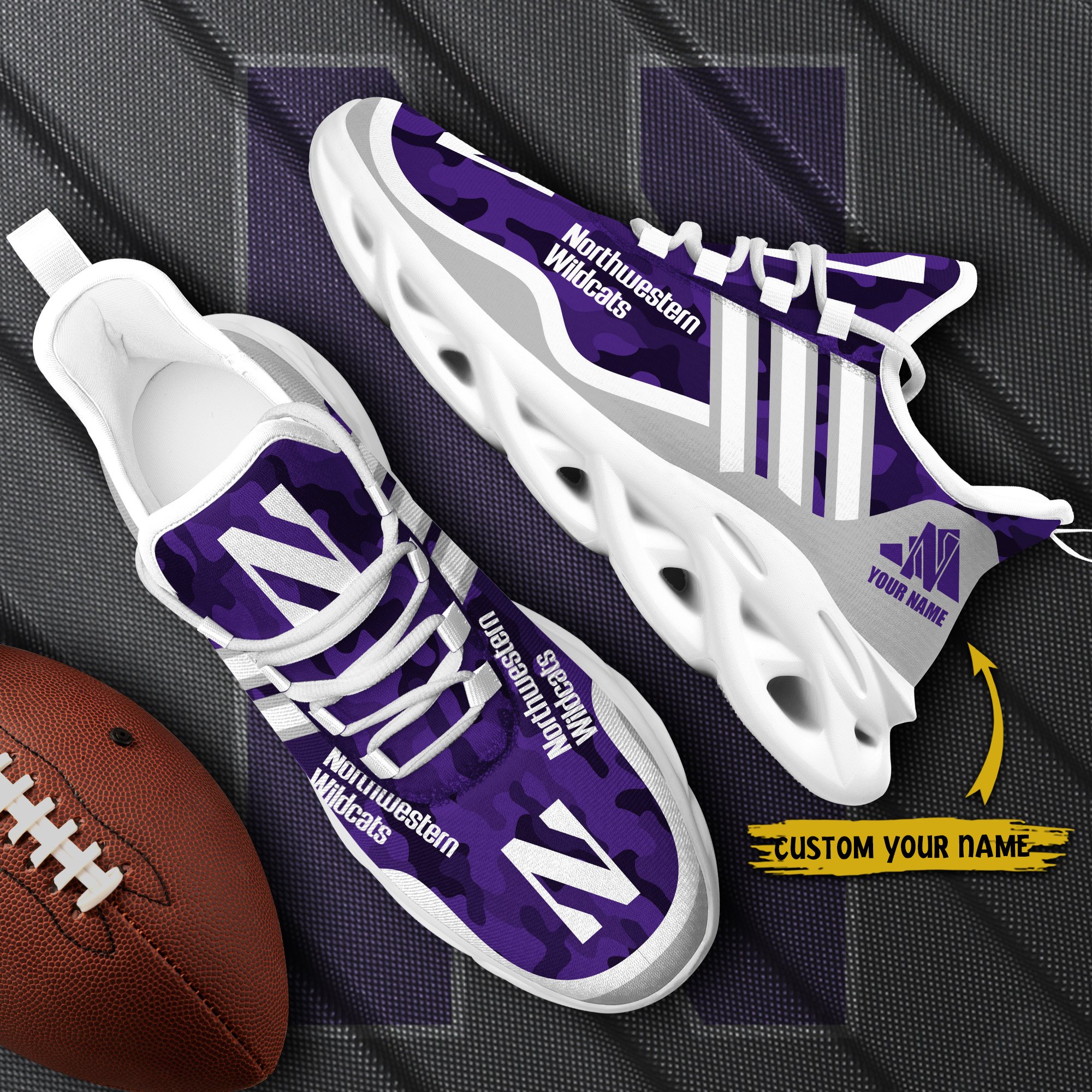 Northwestern Wildcats Black Max Soul Shoes 2025 Versions Custom Name 466