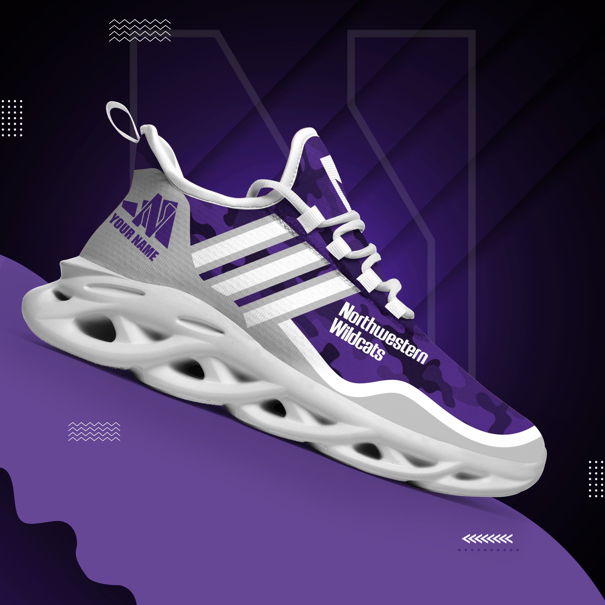 Northwestern Wildcats Black Max Soul Shoes 2025 Versions Custom Name 466
