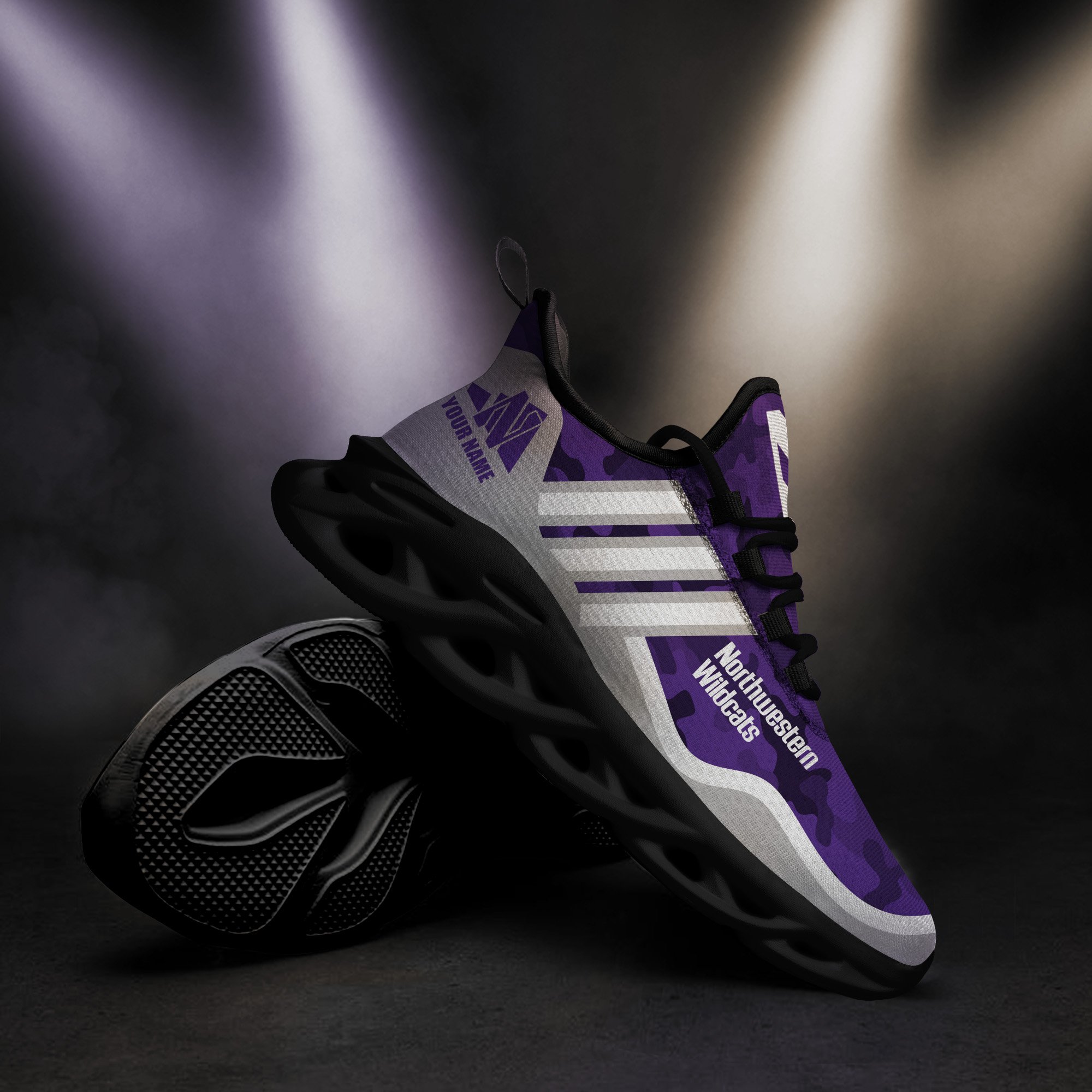 Northwestern Wildcats Black Max Soul Shoes 2025 Versions Custom Name 466