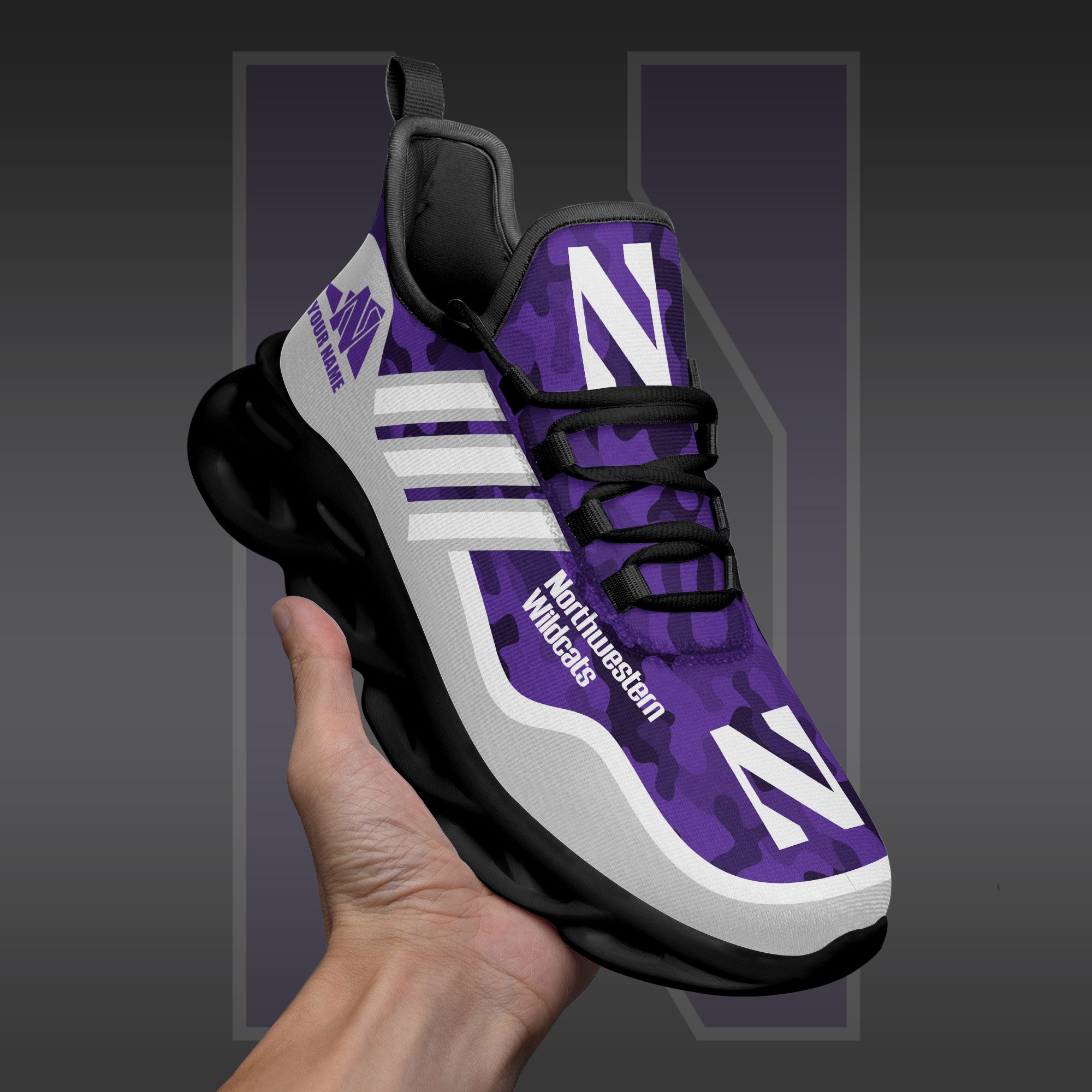 Northwestern Wildcats Black Max Soul Shoes 2025 Versions Custom Name 466