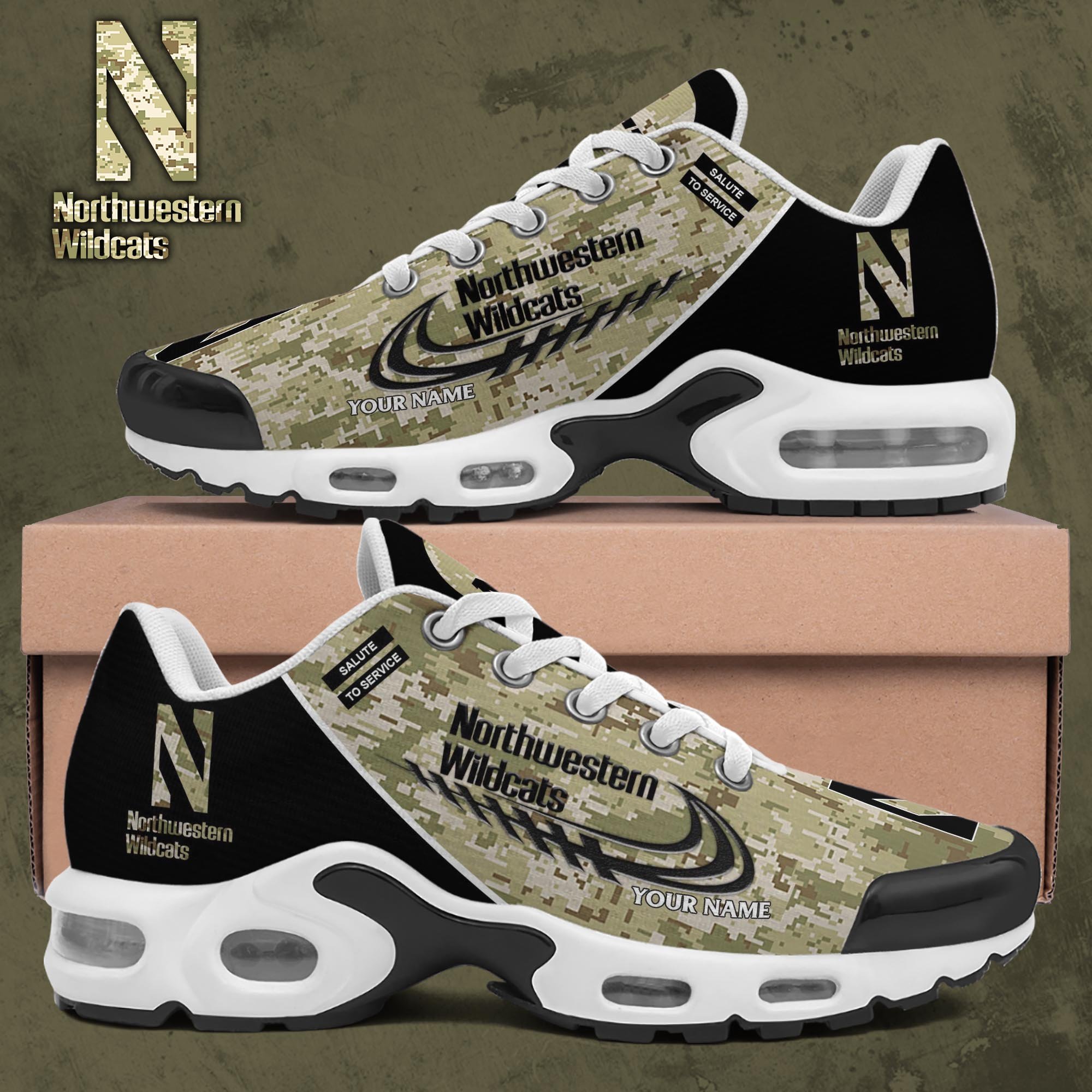 Northwestern Wildcats TN Shoes 2025 Version Custom Name, Camouflage Shoes, Gifts For Football Lovers PH636