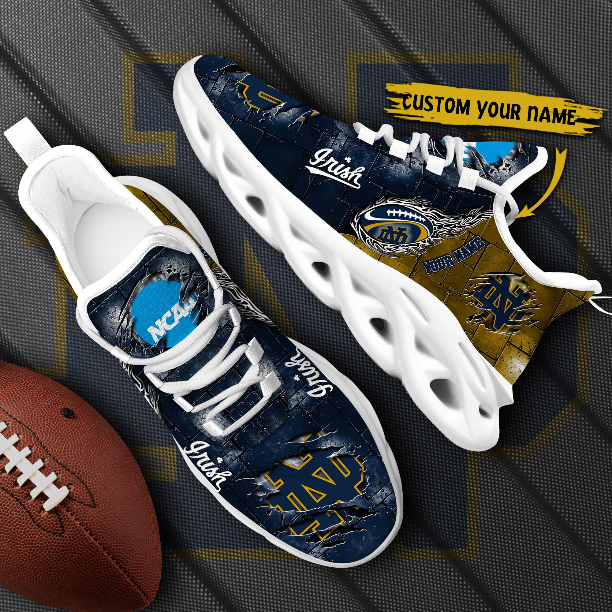 Notre Dame Fighting Irish Black Max Soul Shoes 2025 Versions, White Max Soul Shoes Custom Your Name PH879