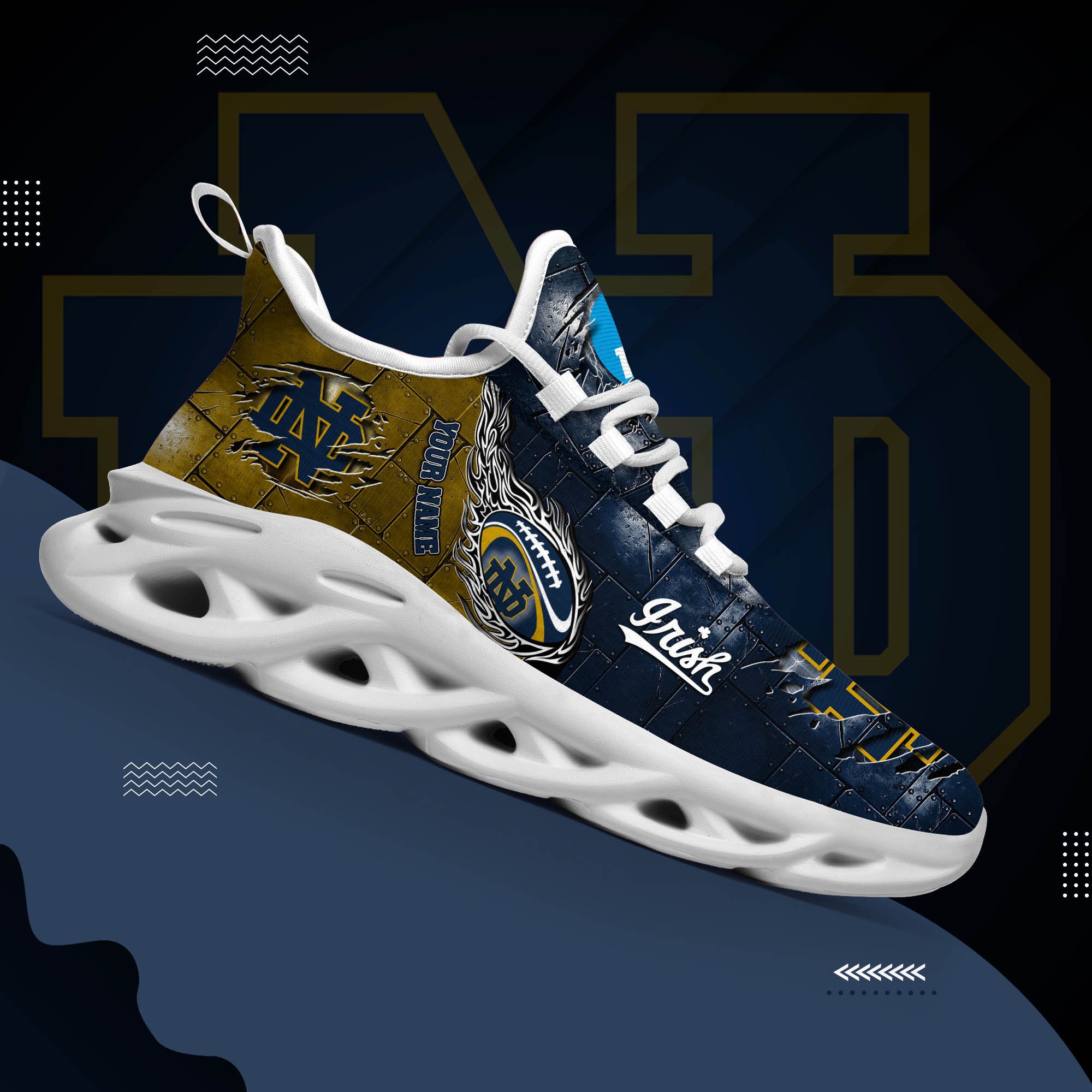 Notre Dame Fighting Irish Black Max Soul Shoes 2025 Versions, White Max Soul Shoes Custom Your Name PH879