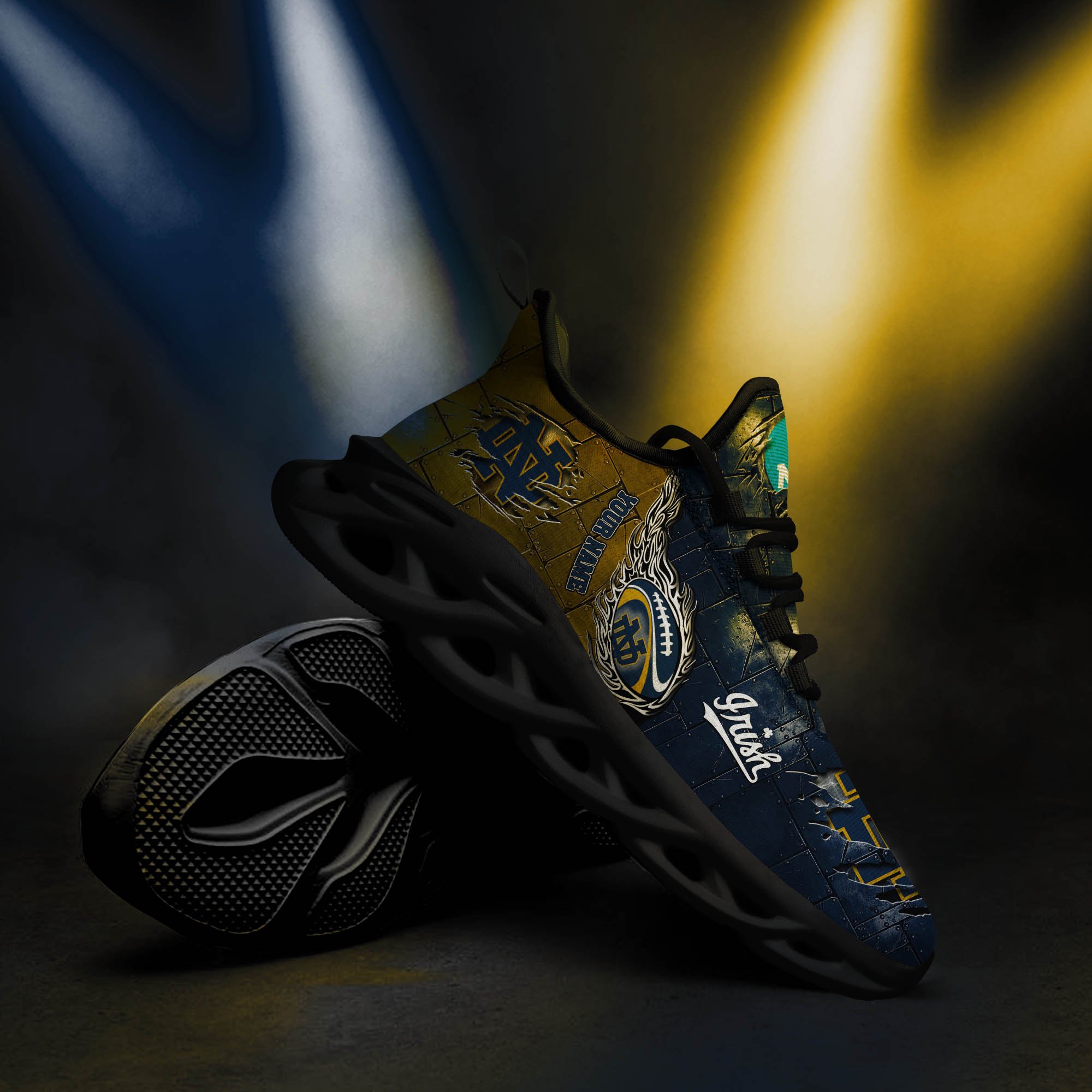 Notre Dame Fighting Irish Black Max Soul Shoes 2025 Versions, White Max Soul Shoes Custom Your Name PH879
