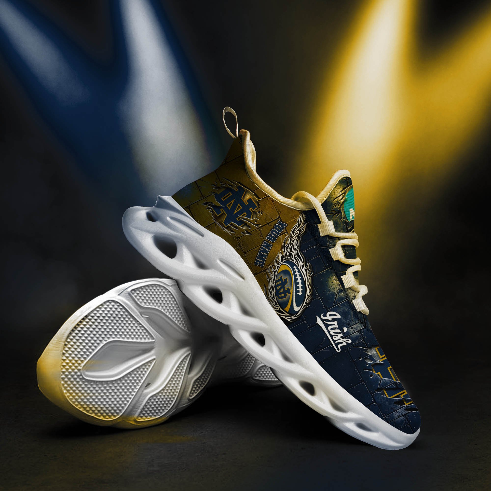 Notre Dame Fighting Irish Black Max Soul Shoes 2025 Versions, White Max Soul Shoes Custom Your Name PH879