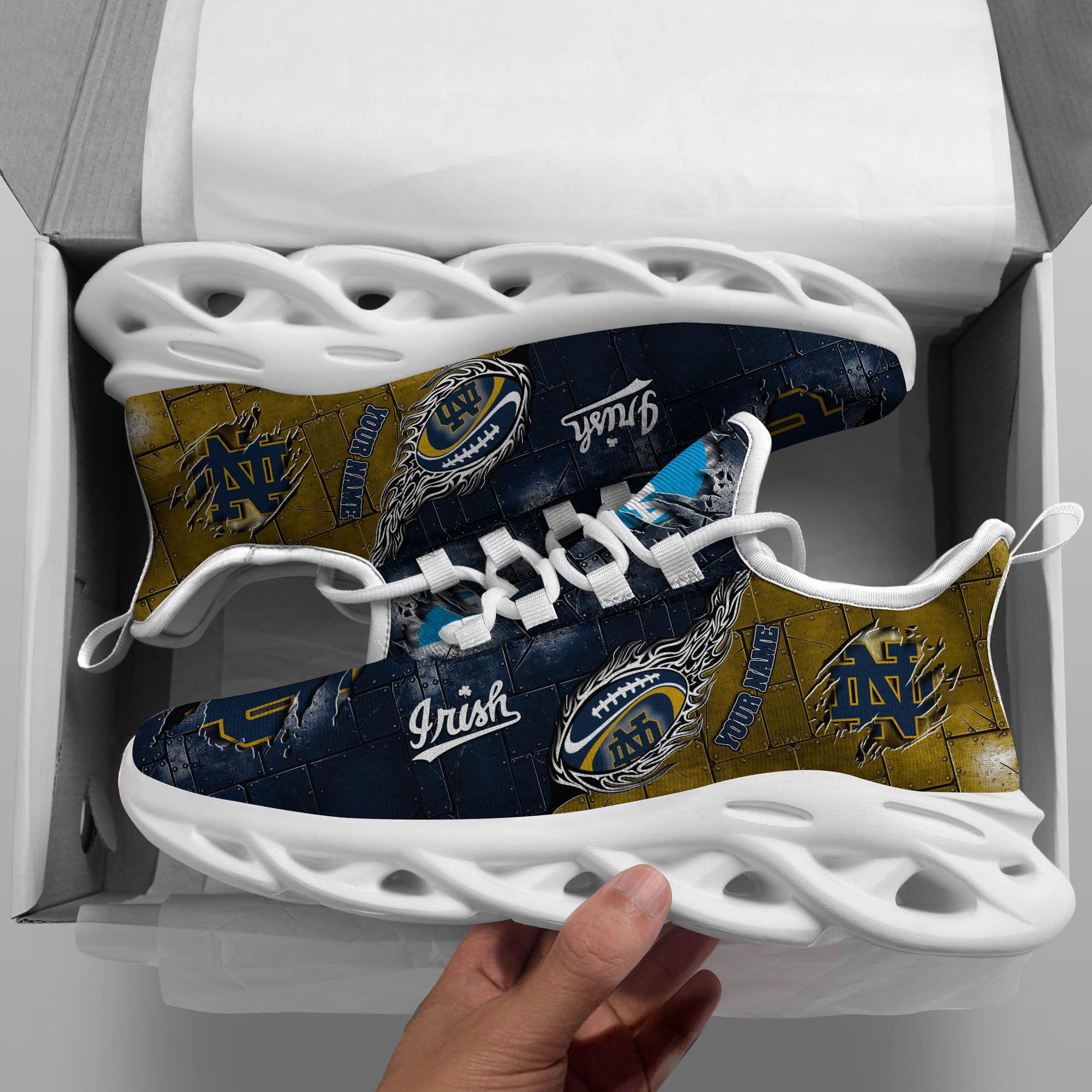 Notre Dame Fighting Irish Black Max Soul Shoes 2025 Versions, White Max Soul Shoes Custom Your Name PH879