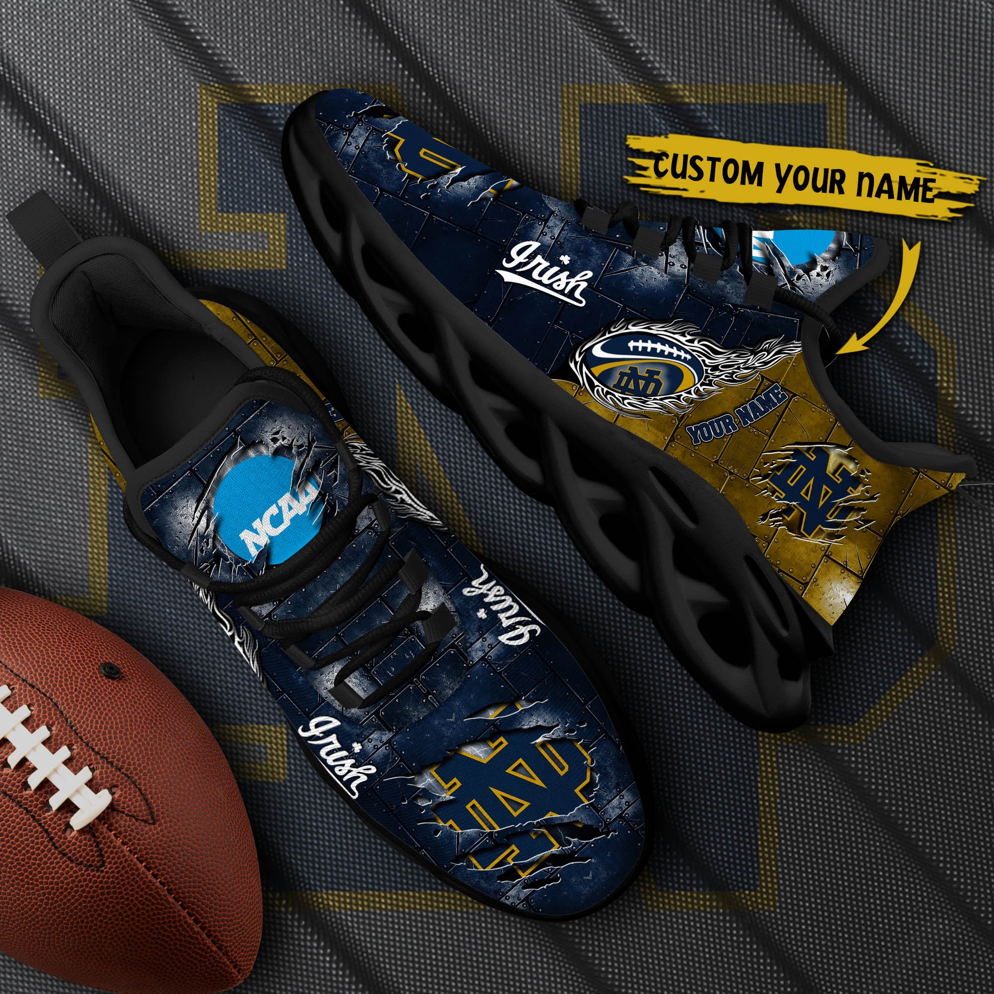 Notre Dame Fighting Irish Black Max Soul Shoes 2025 Versions, White Max Soul Shoes Custom Your Name PH879