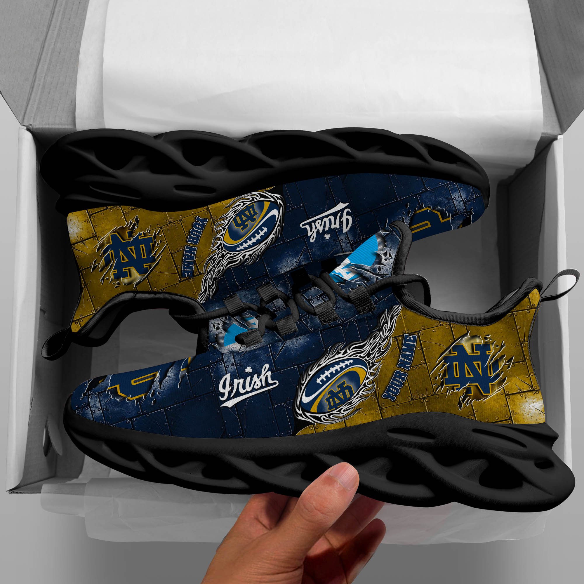 Notre Dame Fighting Irish Black Max Soul Shoes 2025 Versions, White Max Soul Shoes Custom Your Name PH879