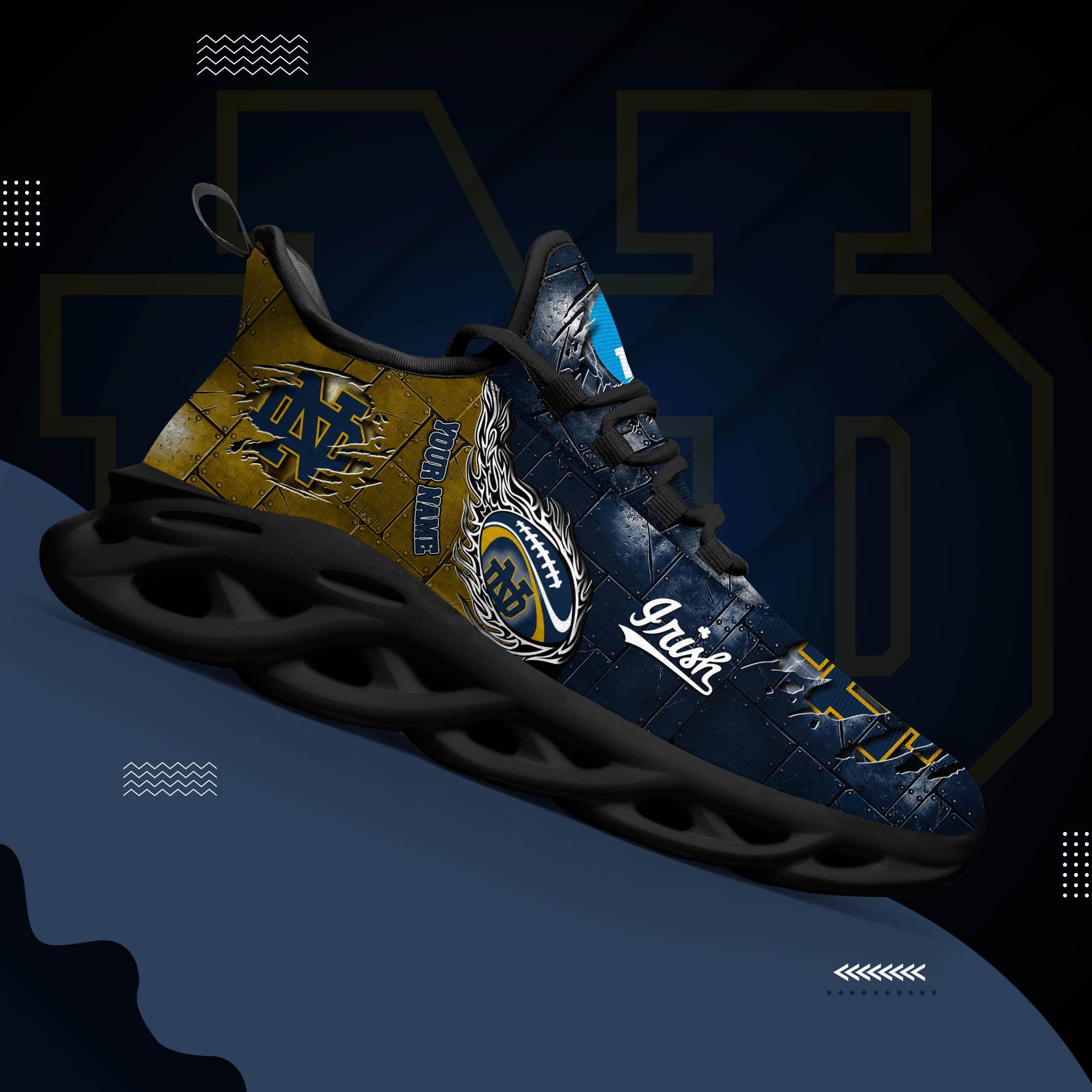 Notre Dame Fighting Irish Black Max Soul Shoes 2025 Versions, White Max Soul Shoes Custom Your Name PH879