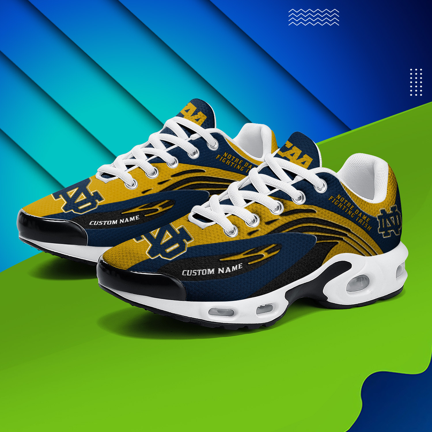 Notre Dame Fighting Irish Personalized Name Team Logo Mix Colors Wave Line TN Shoes Air Cushion Sneakers