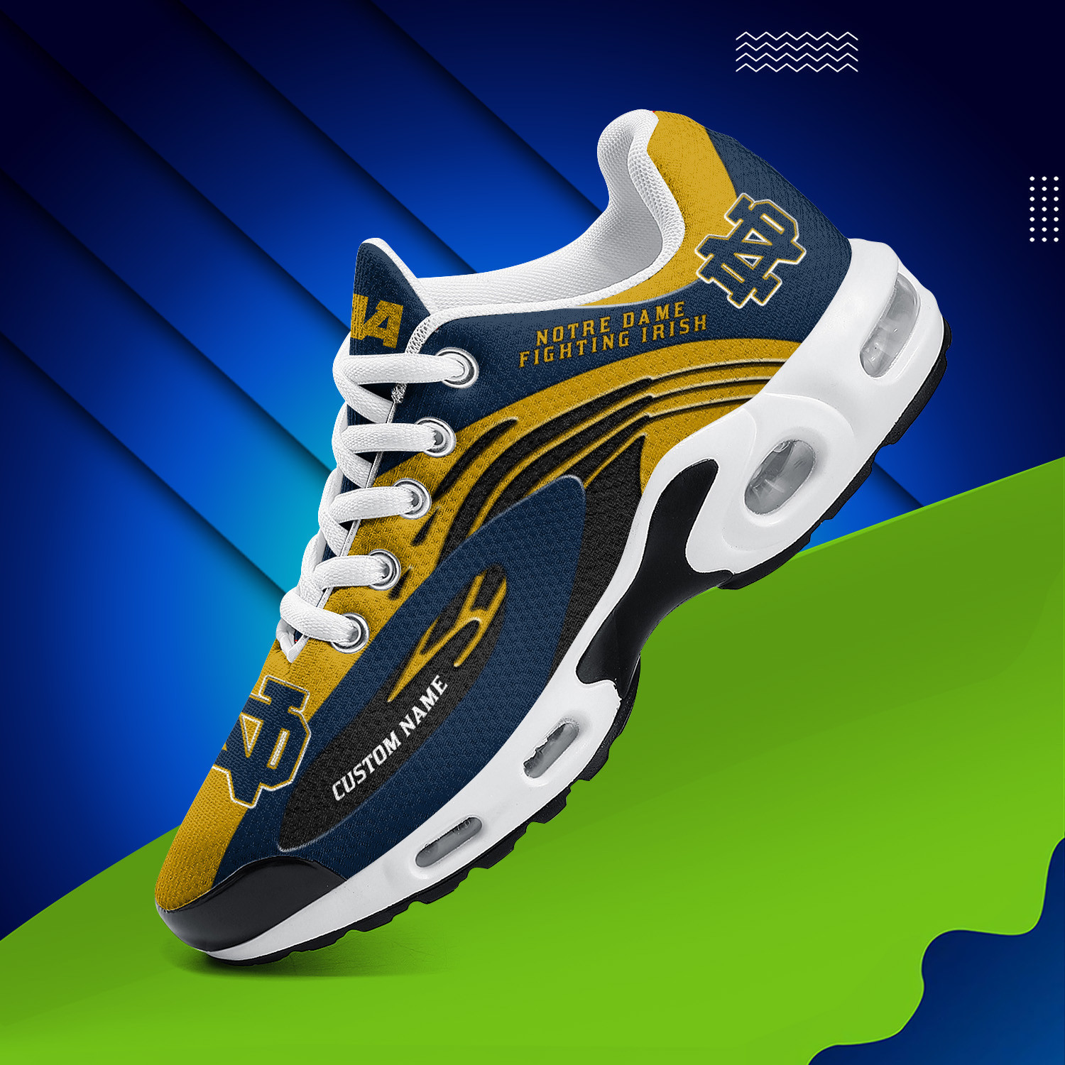 Notre Dame Fighting Irish Personalized Name Team Logo Mix Colors Wave Line TN Shoes Air Cushion Sneakers